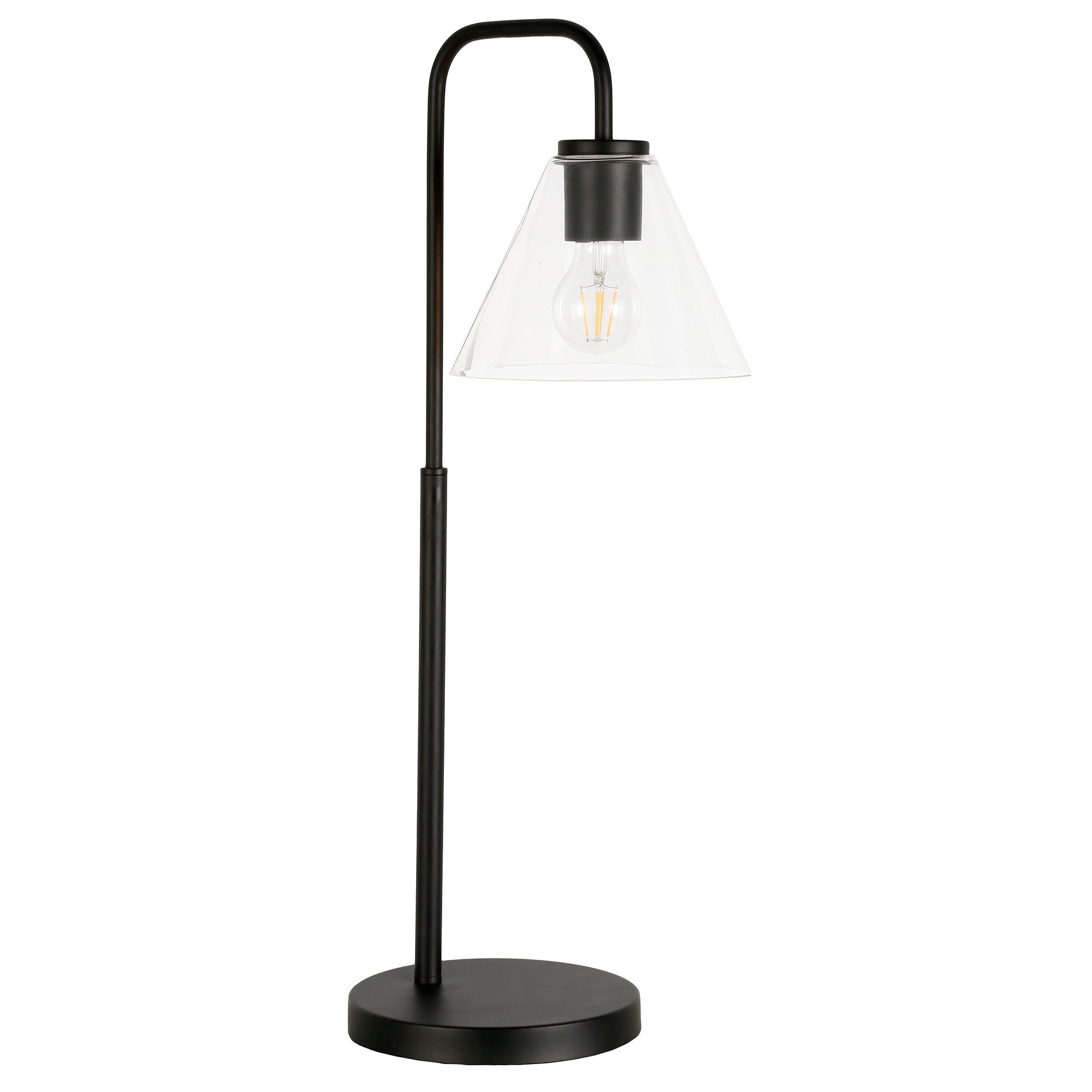 27" Black Metal Arched Table Lamp With Clear Cone Shade