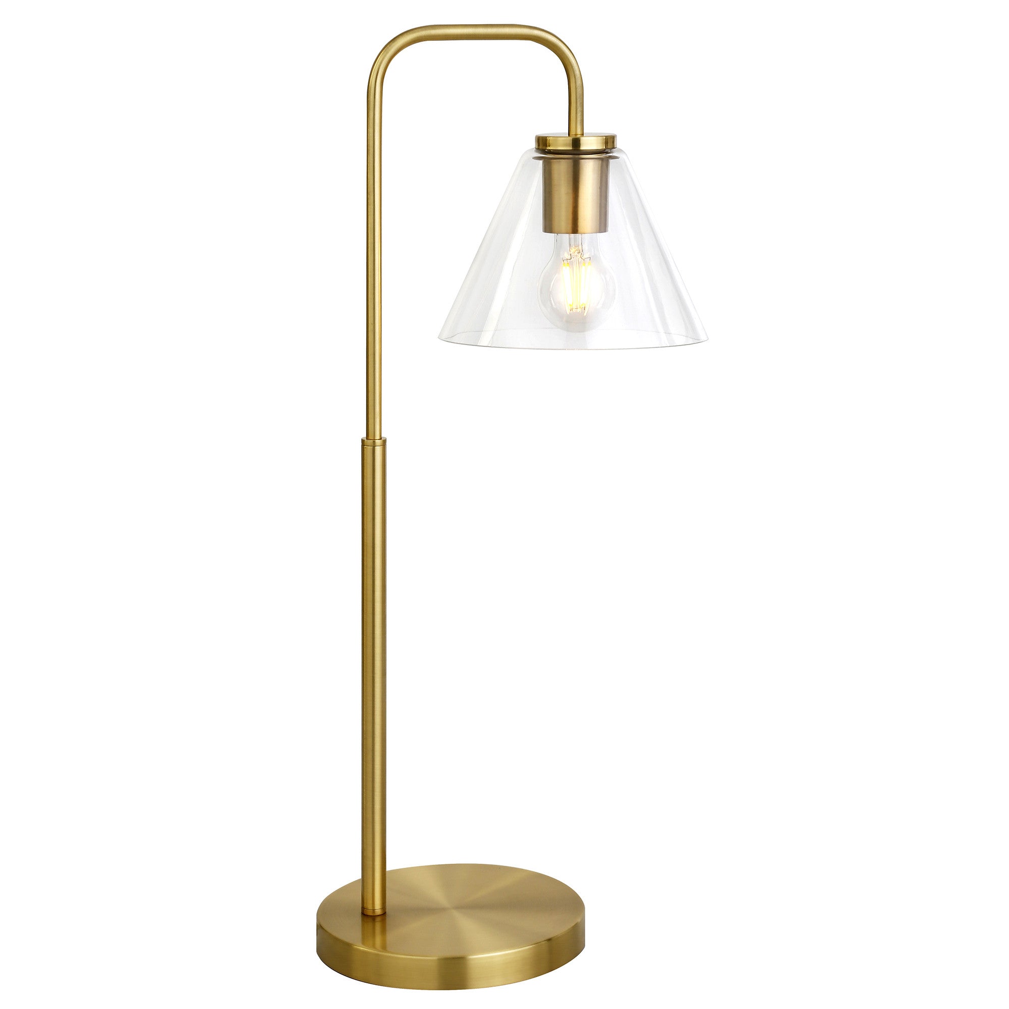 27" Brass Metal Arched Table Lamp With Clear Cone Shade