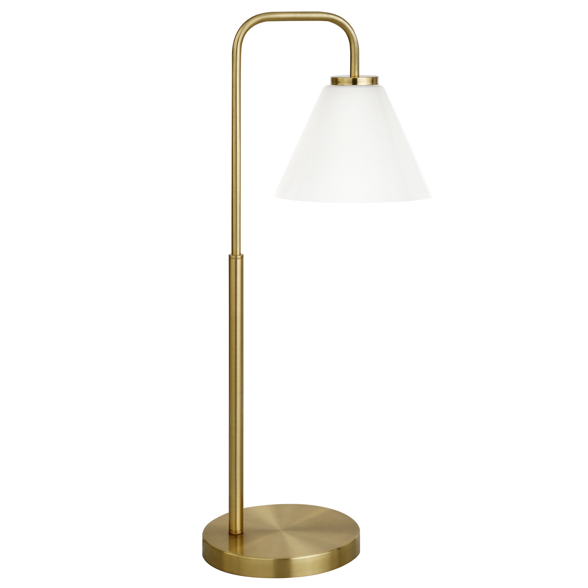 27" Brass Metal Arched Table Lamp With White Cone Shade