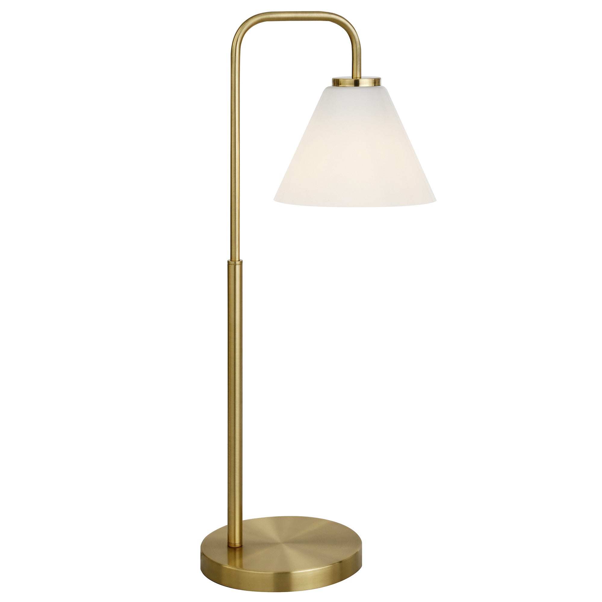 27" Brass Metal Arched Table Lamp With White Cone Shade