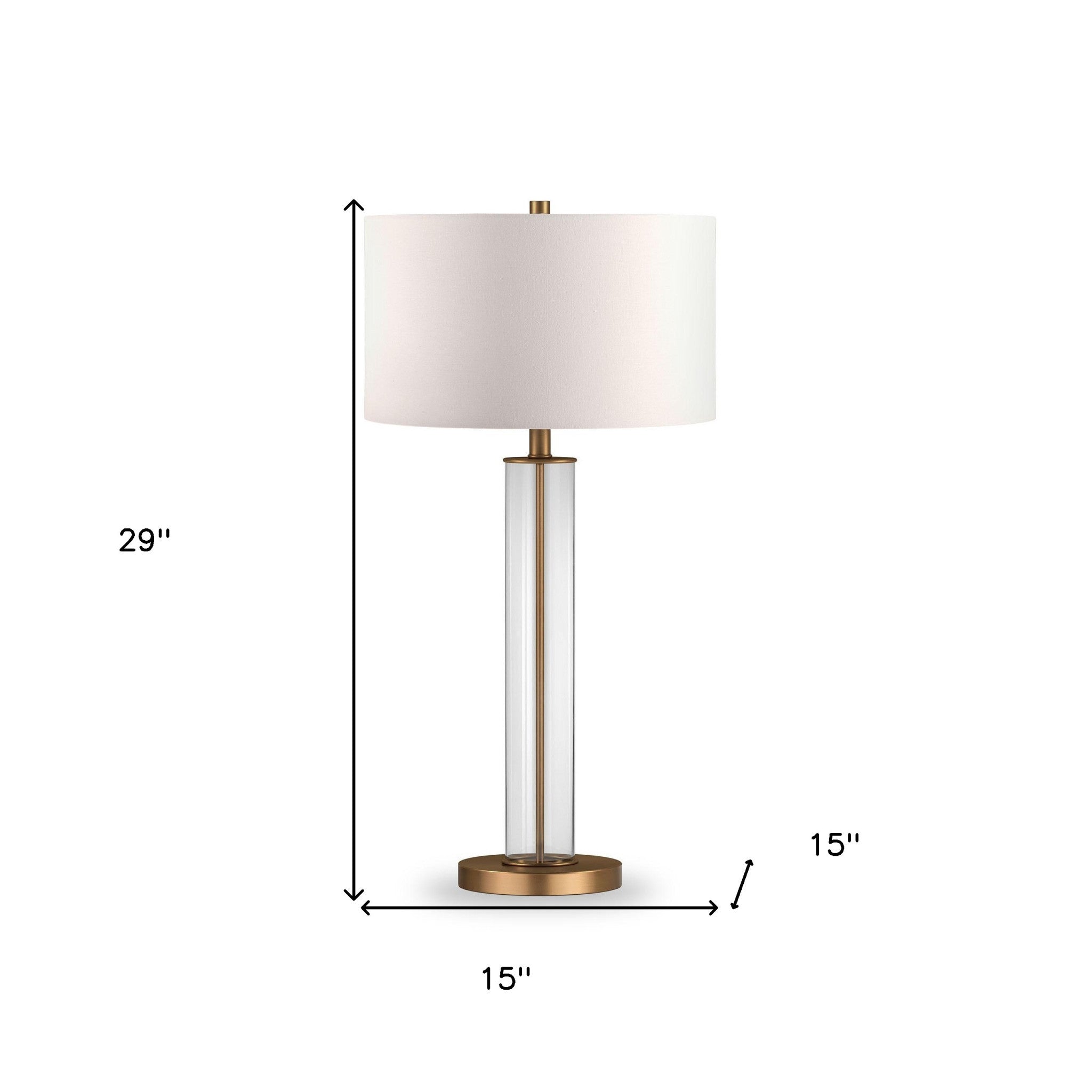 29" Brass Glass Table Lamp With White Drum Shade