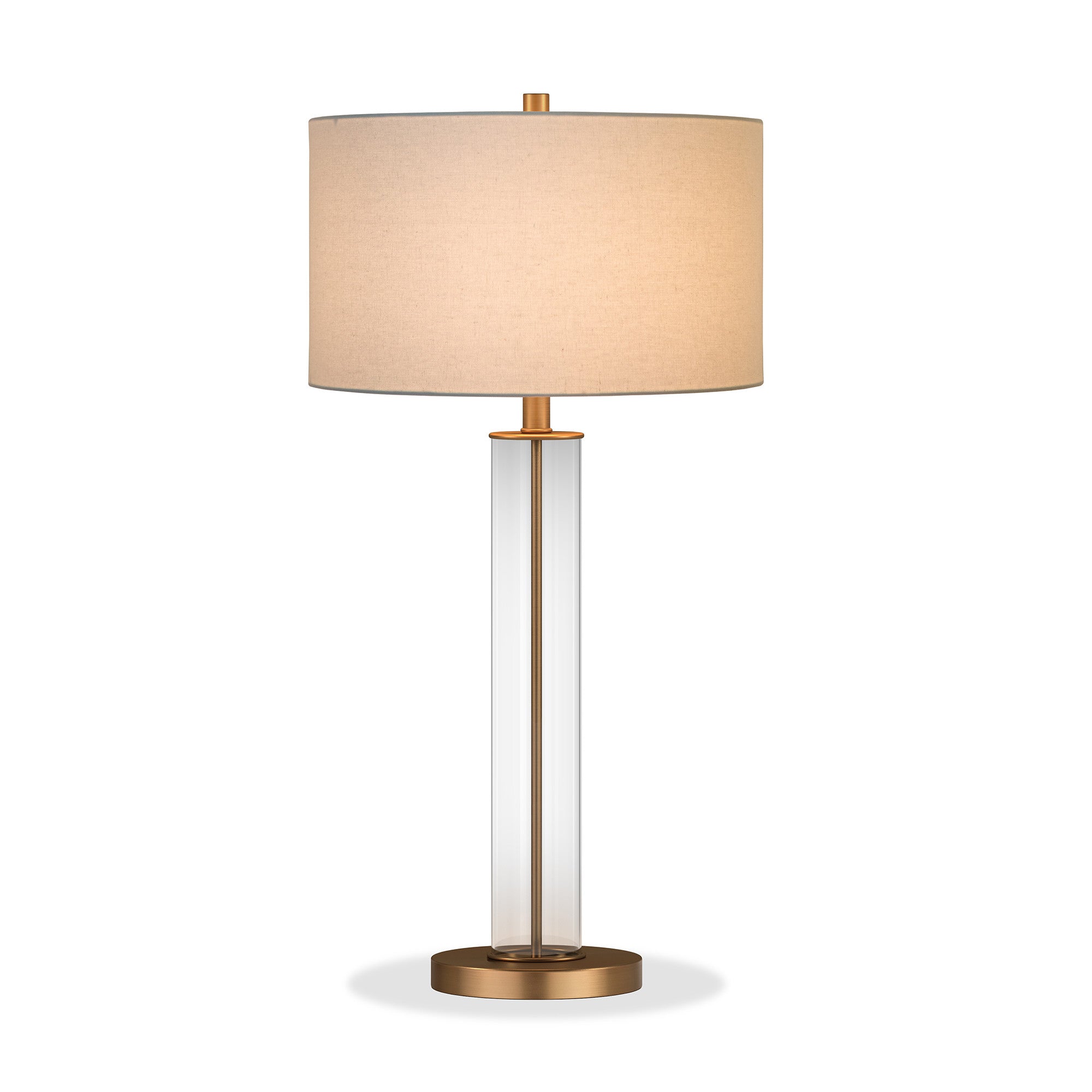 29" Brass Glass Table Lamp With White Drum Shade