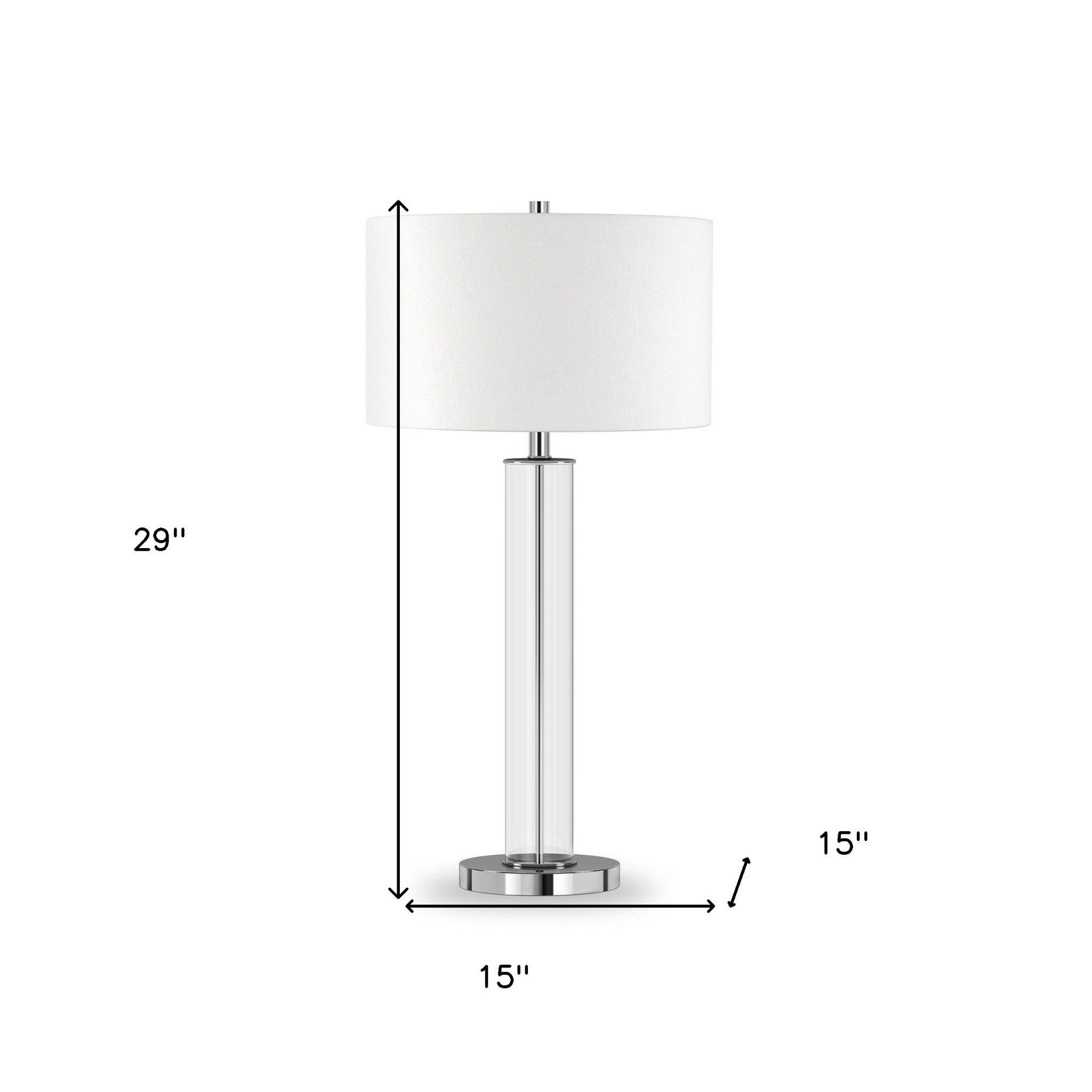 29" Nickel Glass Table Lamp With White Drum Shade