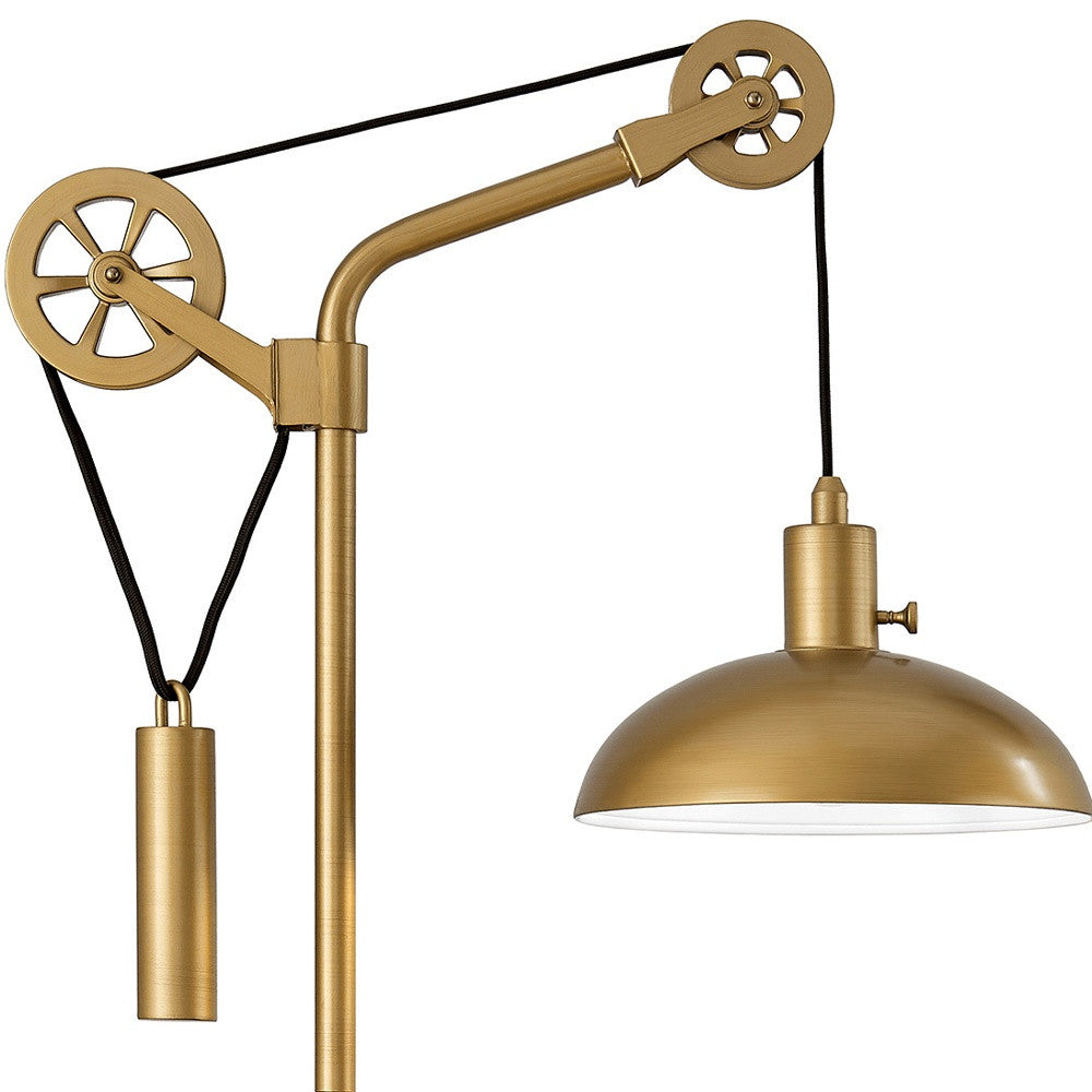 34" Brass Metal Adjustable Novelty Desk Table Lamp With Brass Dome Shade