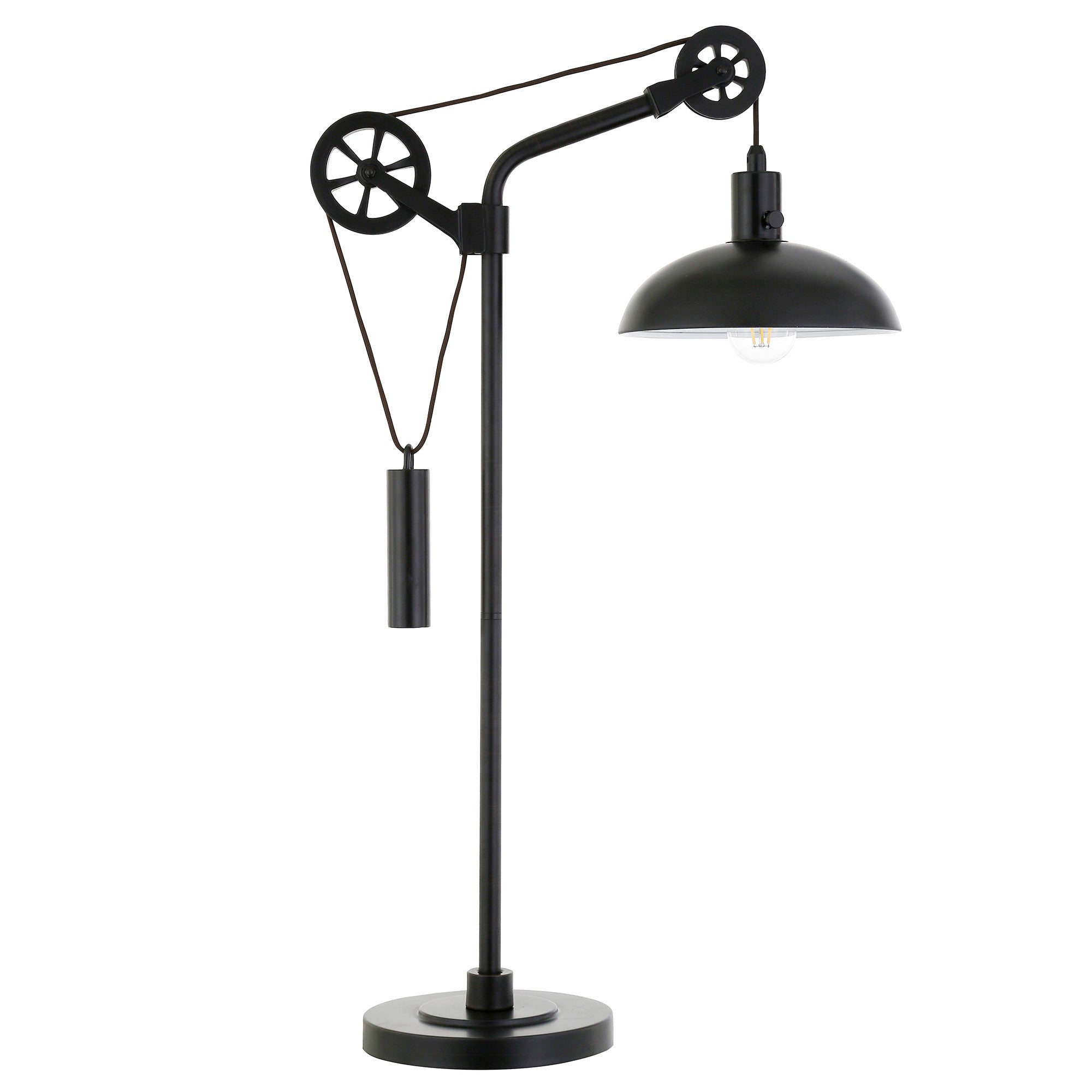 33" Black Metal Adjustable Desk Table Lamp With Black Dome Shade