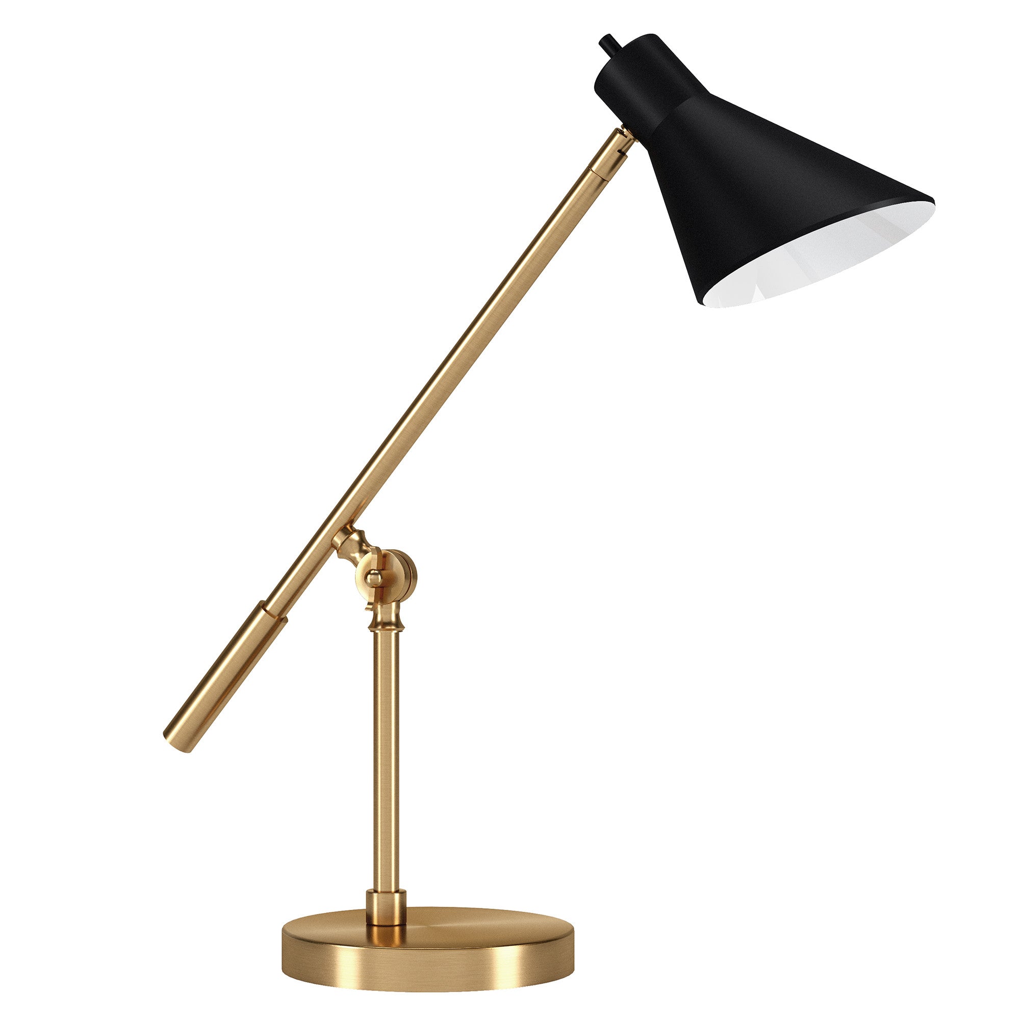 22" Brass Metal Desk Table Lamp With Black Cone Shade