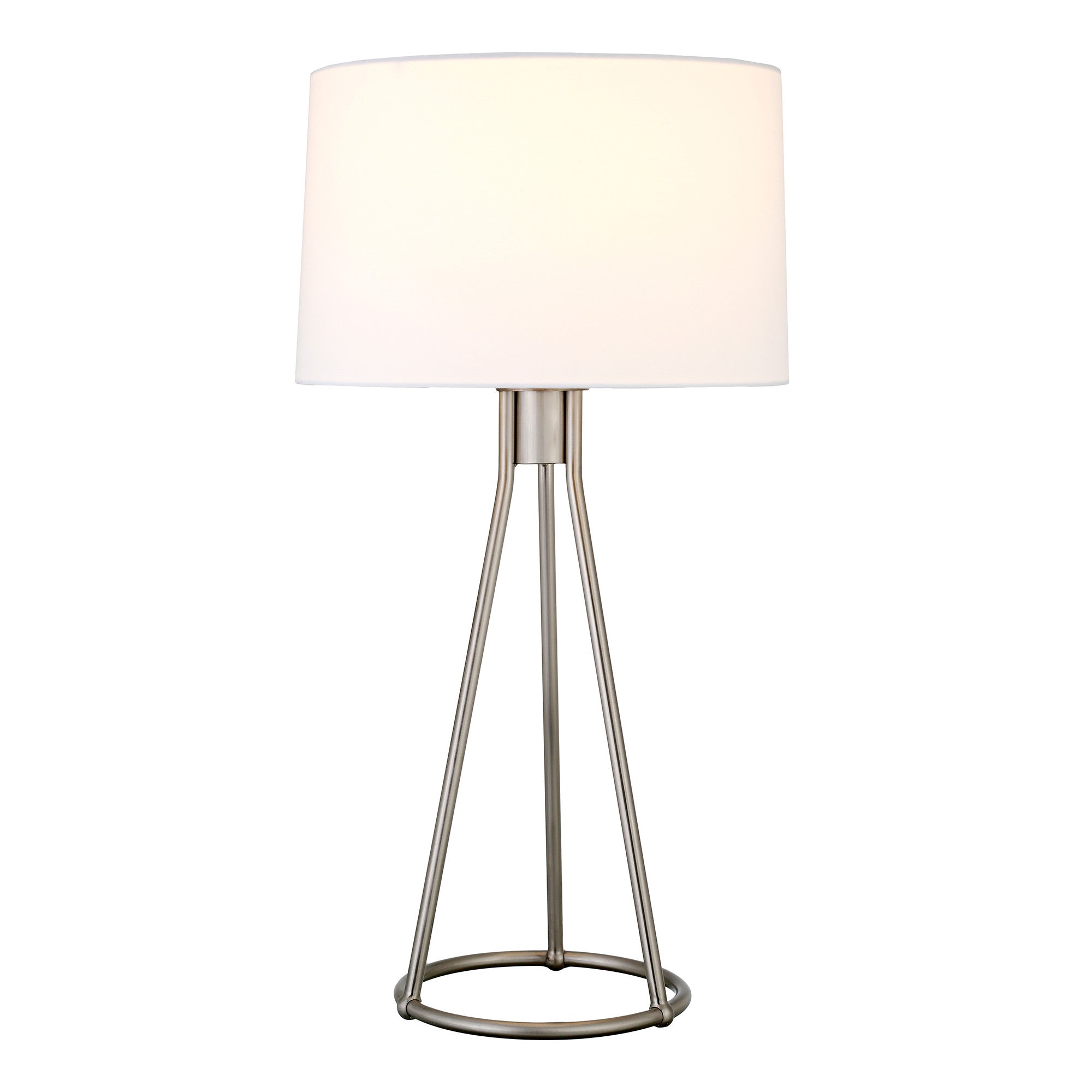 28" Nickel Metal Table Lamp With White Drum Shade