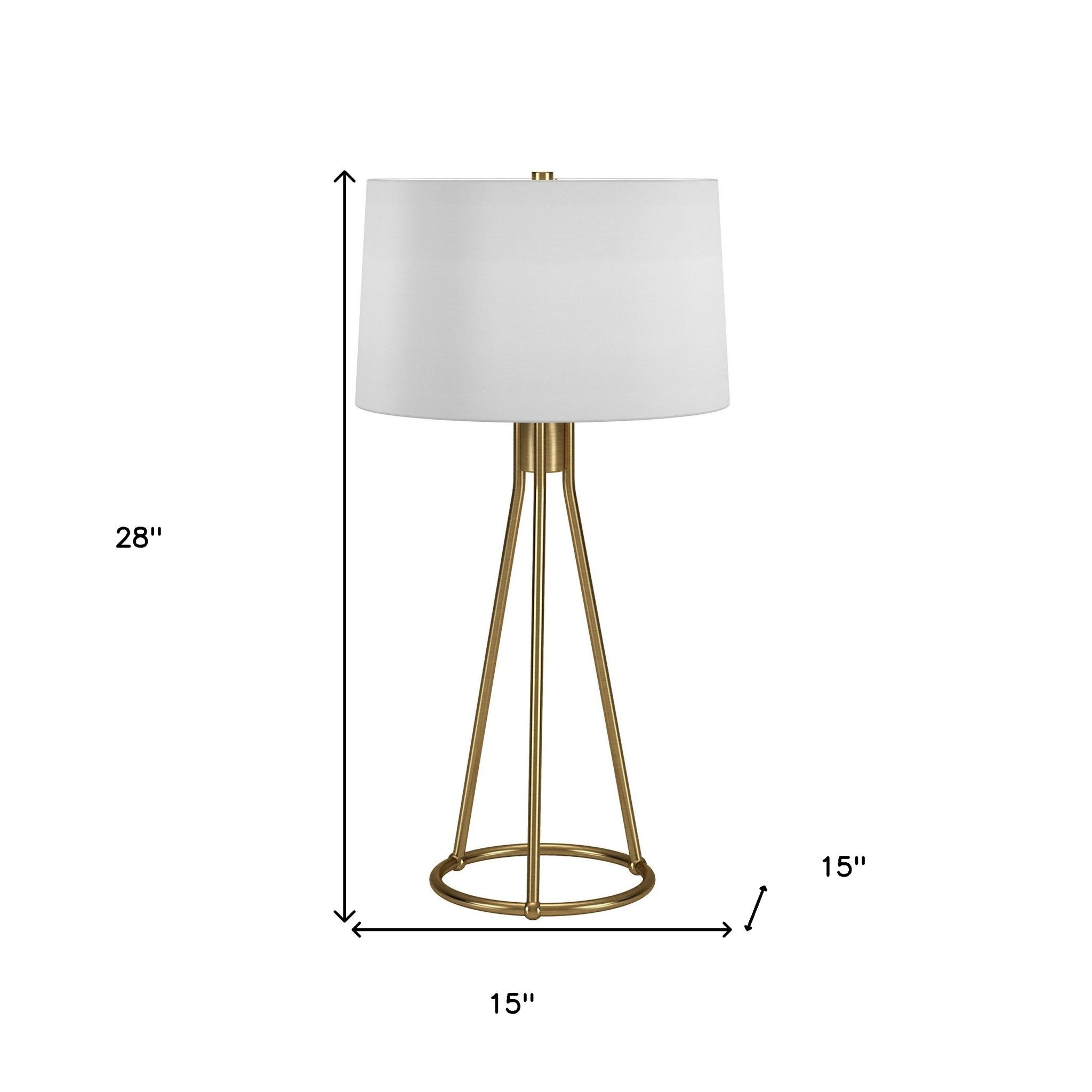 28" Brass Metal Table Lamp With White Drum Shade