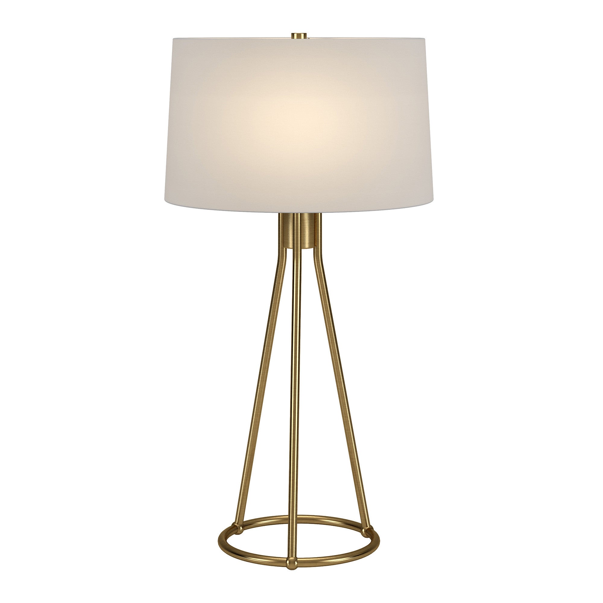 28" Brass Metal Table Lamp With White Drum Shade