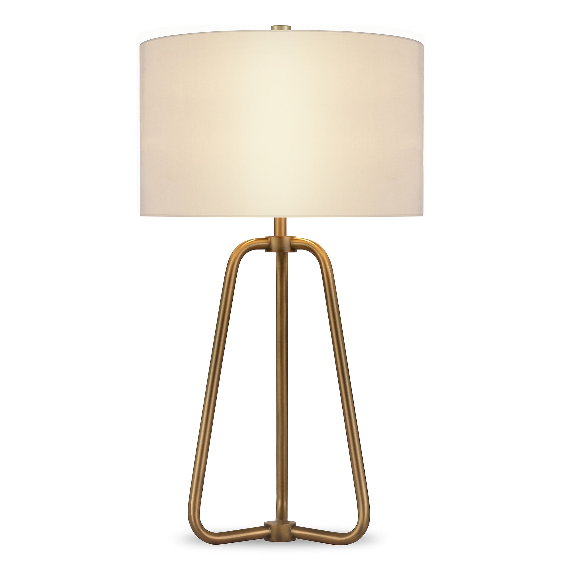 25" Brass Metal Table Lamp With White Drum Shade