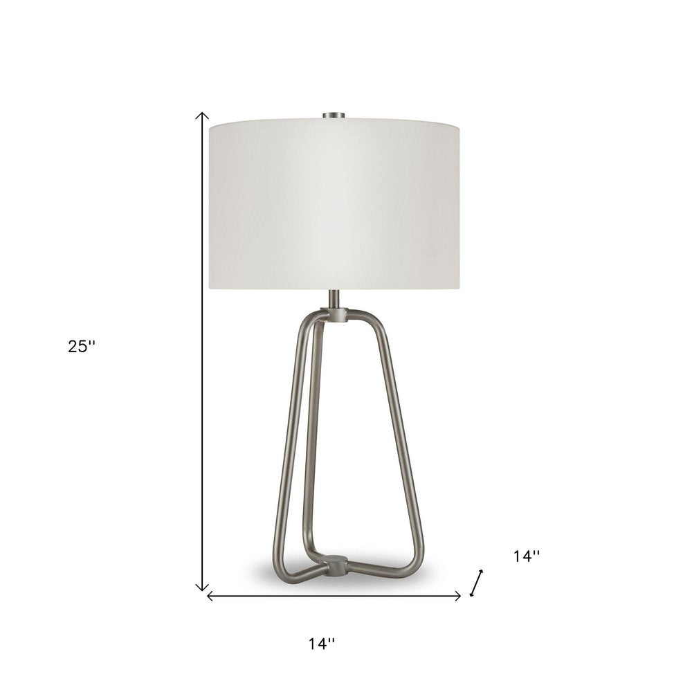 25" Nickel Metal Table Lamp With White Drum Shade