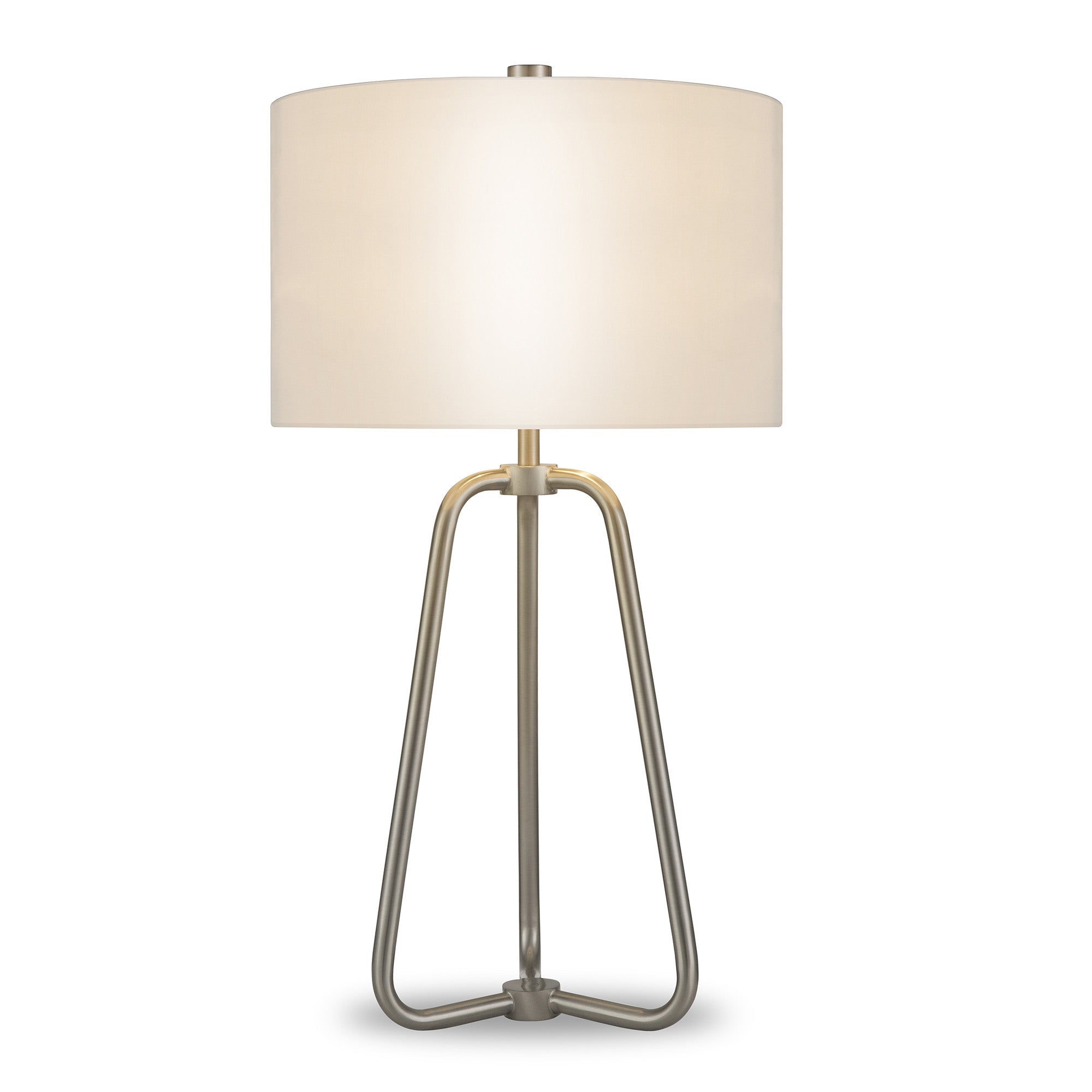 25" Nickel Metal Table Lamp With White Drum Shade
