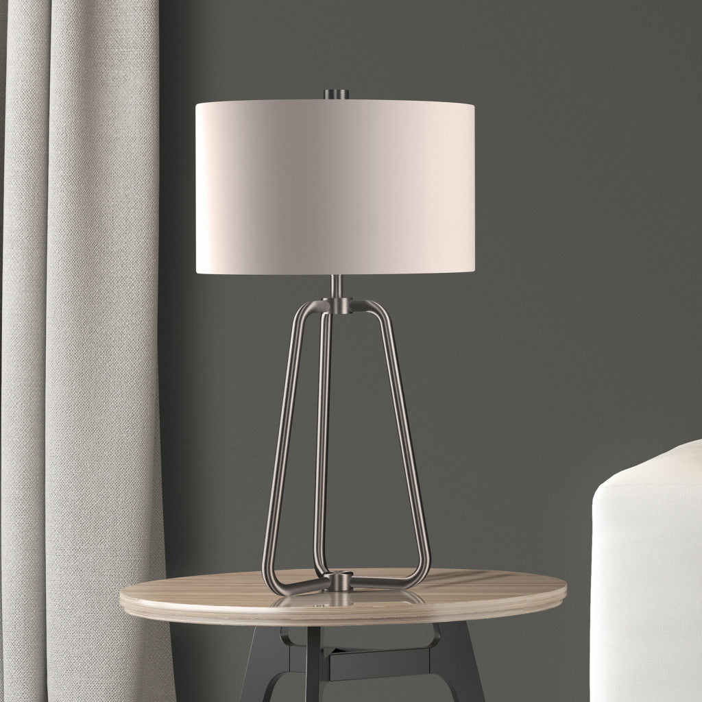 25" Nickel Metal Table Lamp With White Drum Shade
