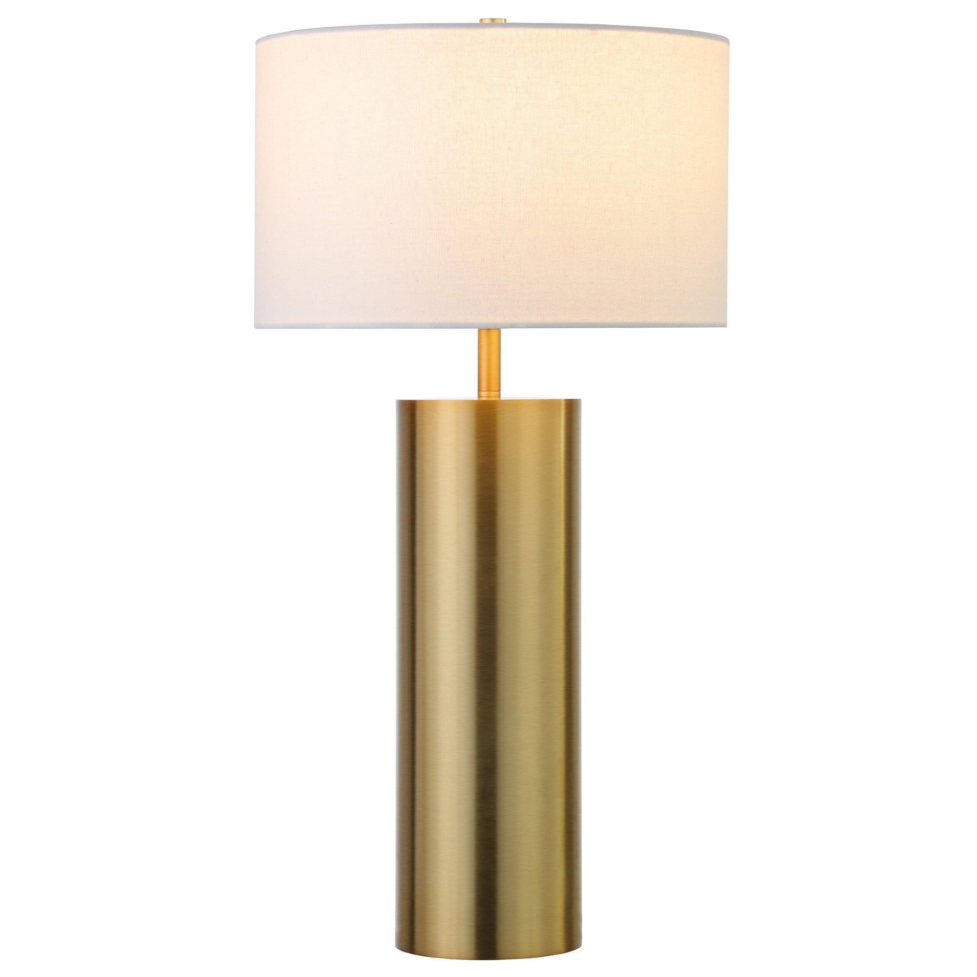 30" Brass Metal Table Lamp With White Drum Shade