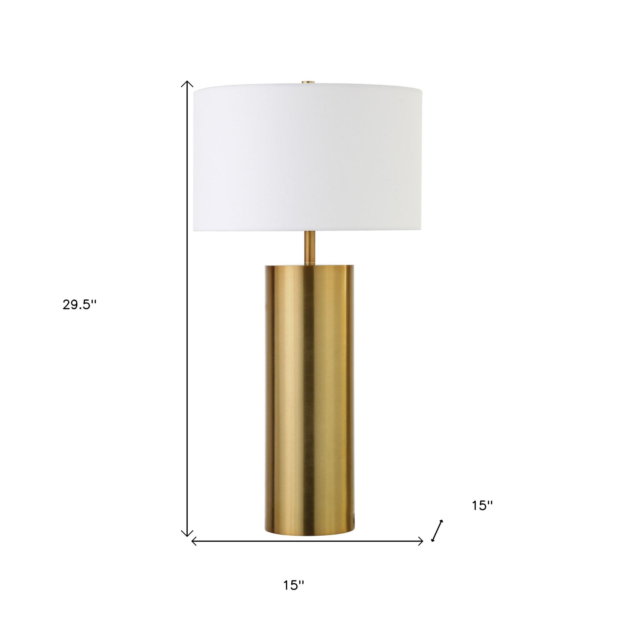 30" Brass Metal Table Lamp With White Drum Shade
