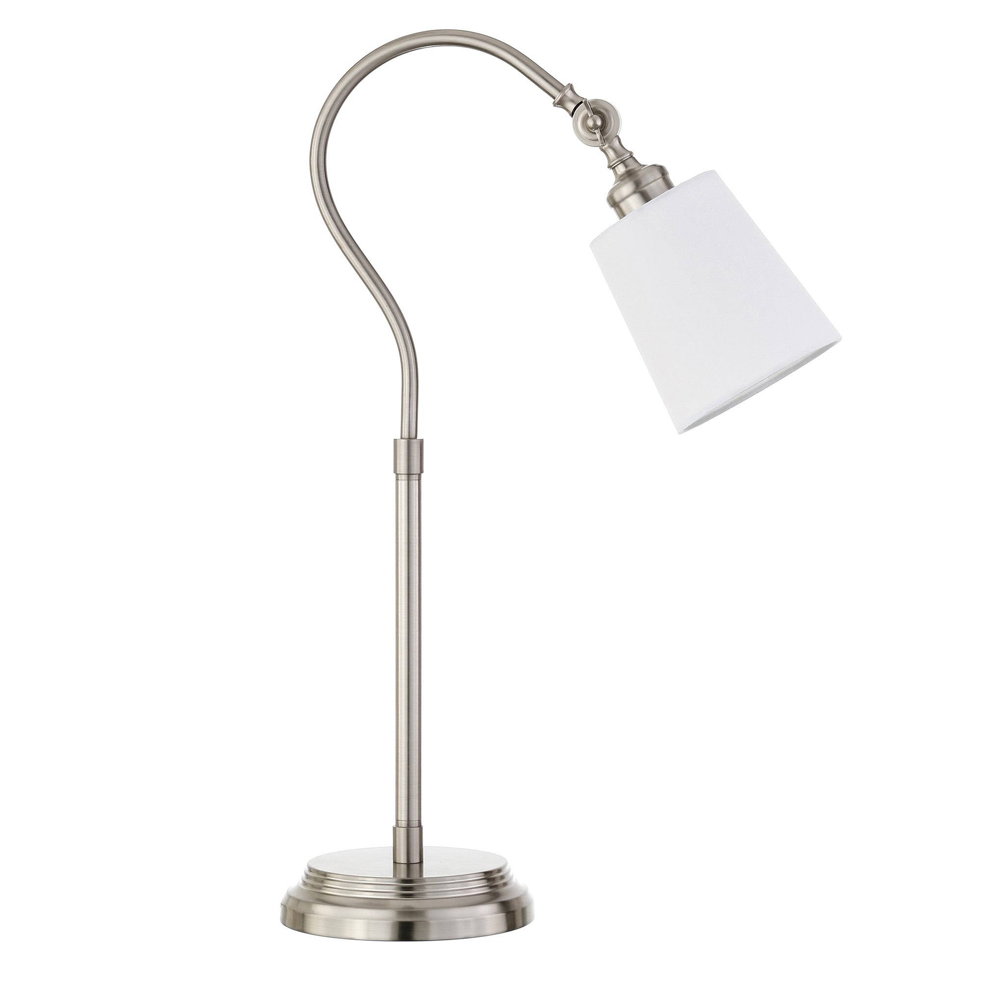 25" Nickel Metal Arched Table Lamp With White Drum Shade