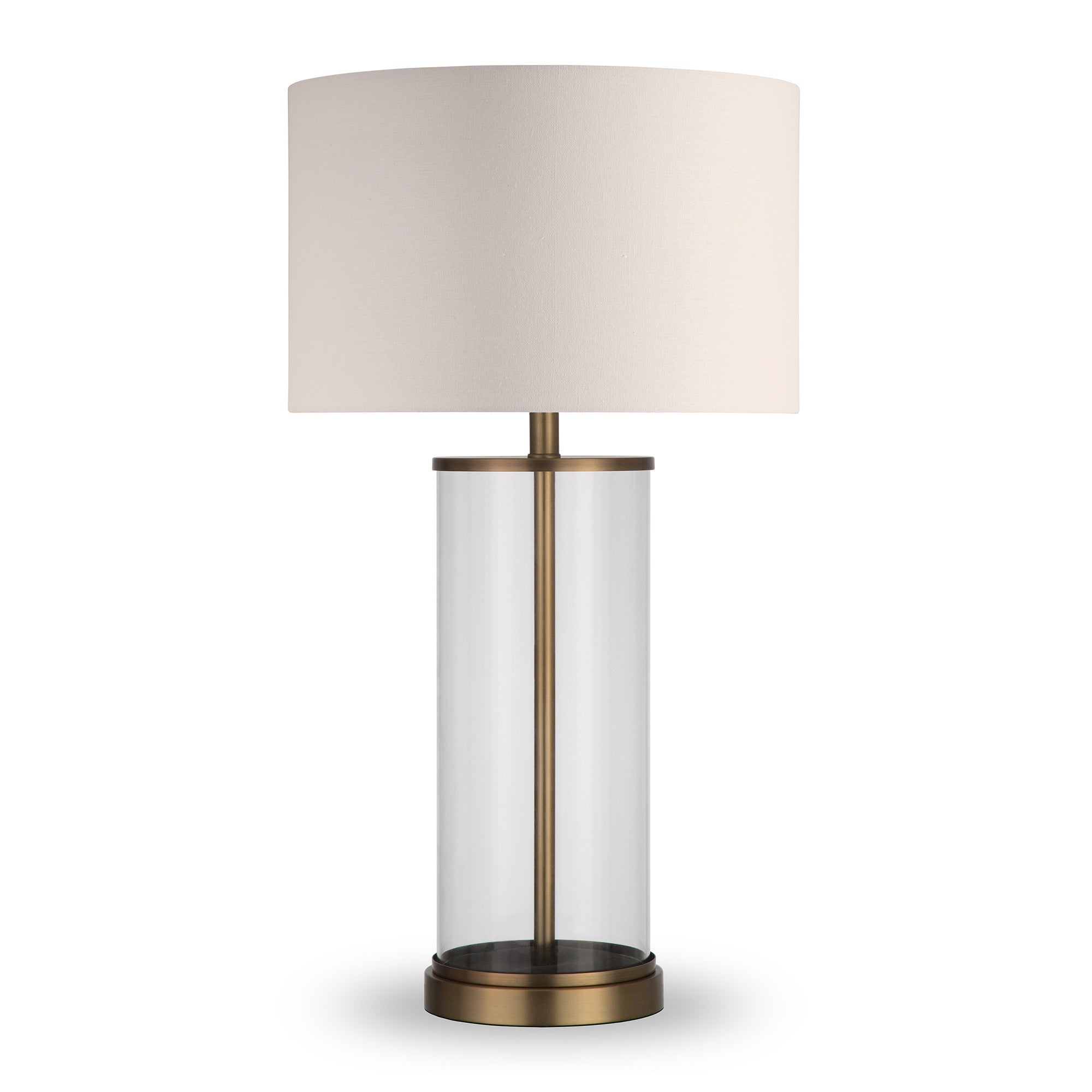 28" Brass Glass Table Lamp With White Drum Shade