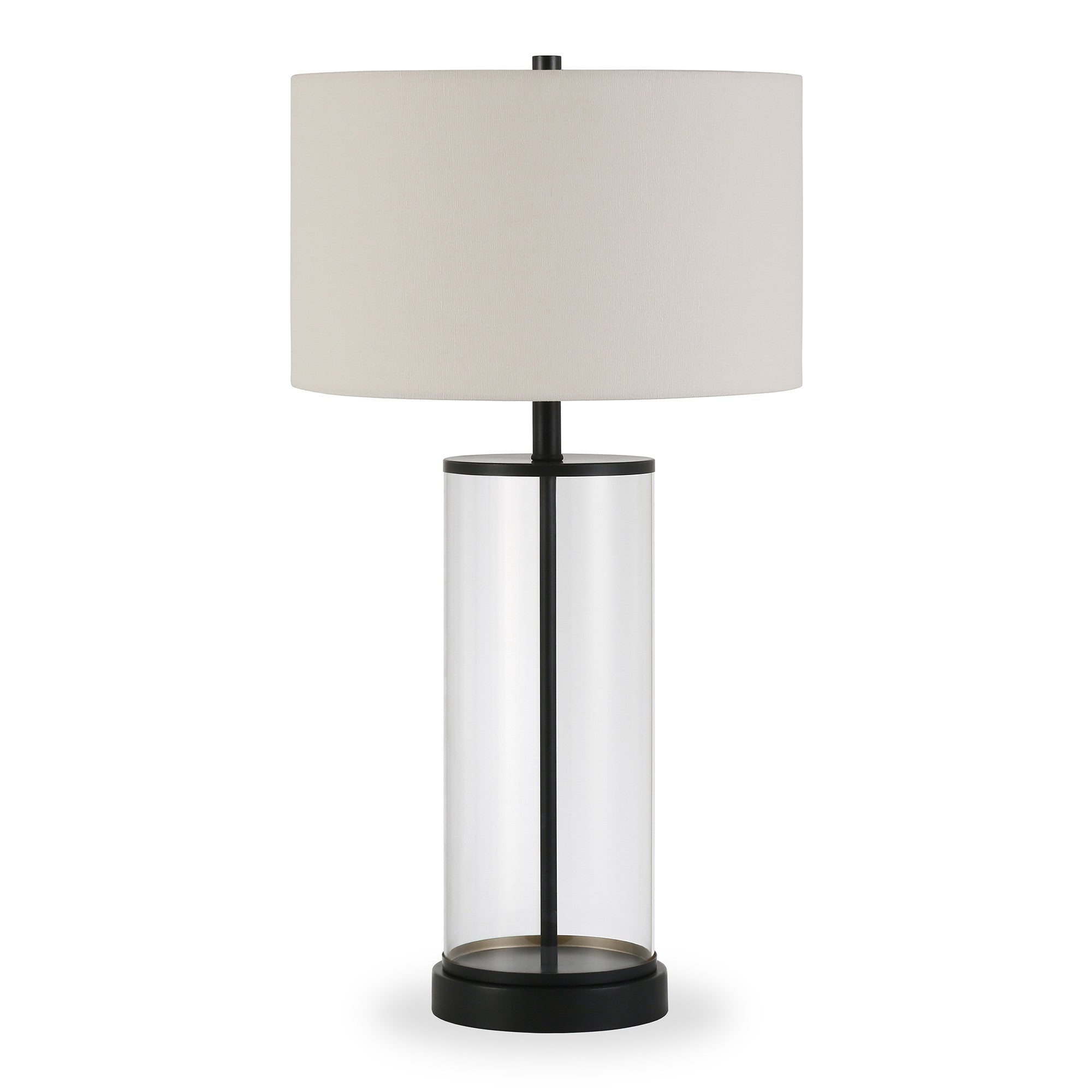 28" Black Glass Table Lamp With White Drum Shade