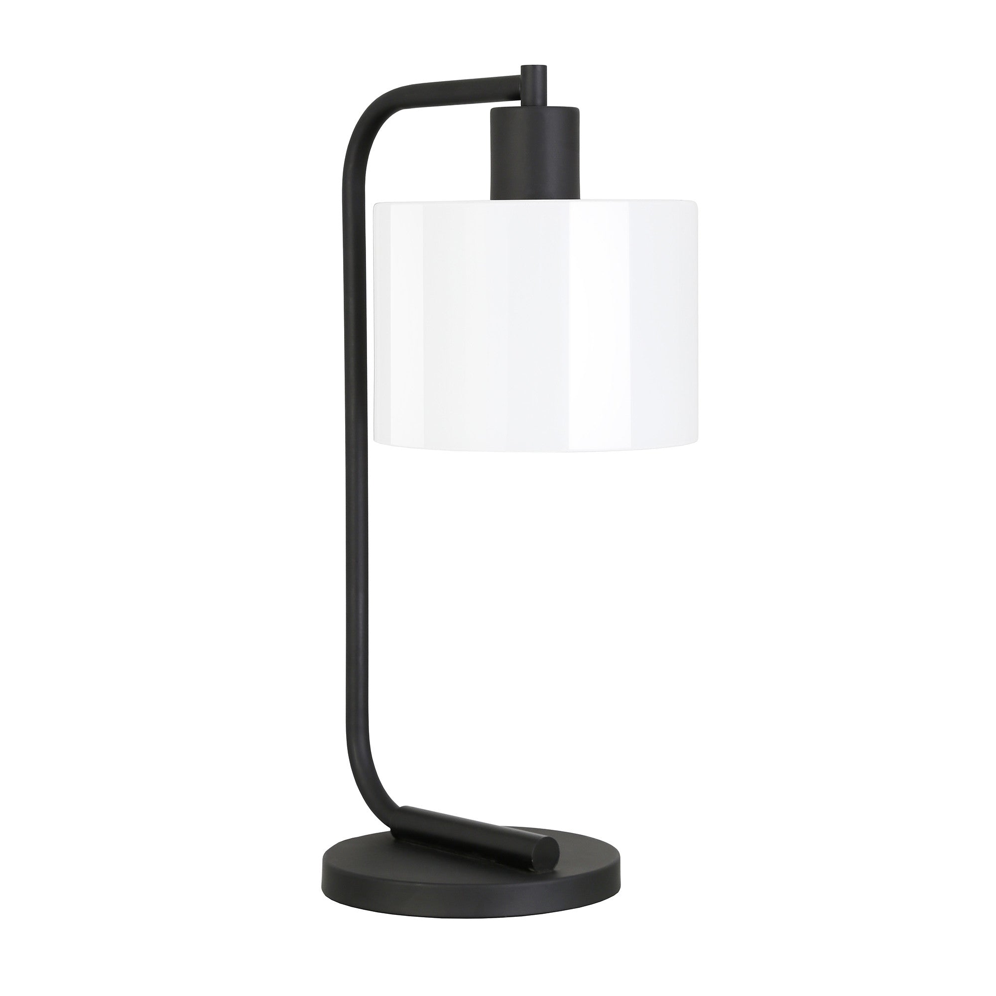 20" Black and White Metal Arched Table Lamp With White Drum Shade