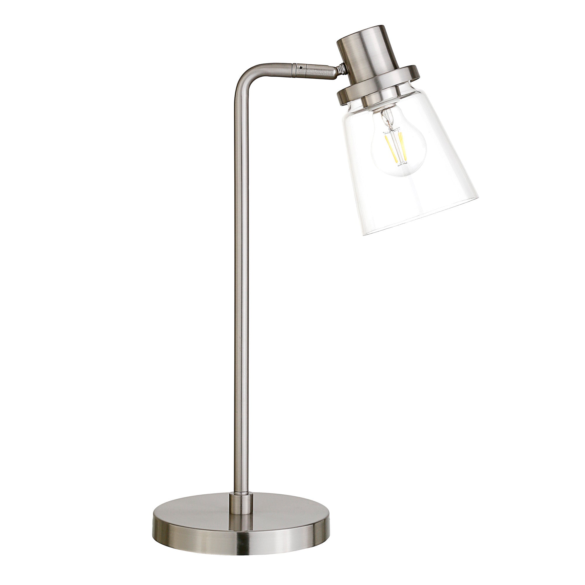 21" Nickel Metal Arched Table Lamp With Clear Cone Shade