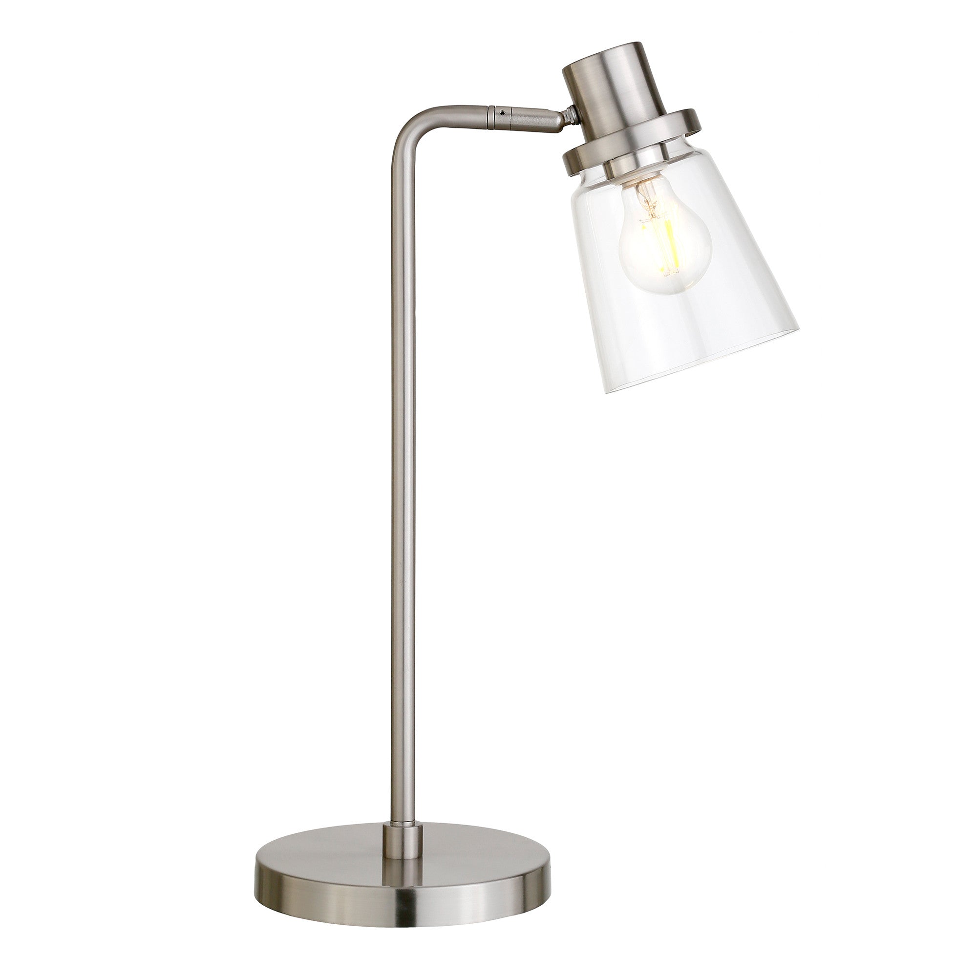 21" Nickel Metal Arched Table Lamp With Clear Cone Shade