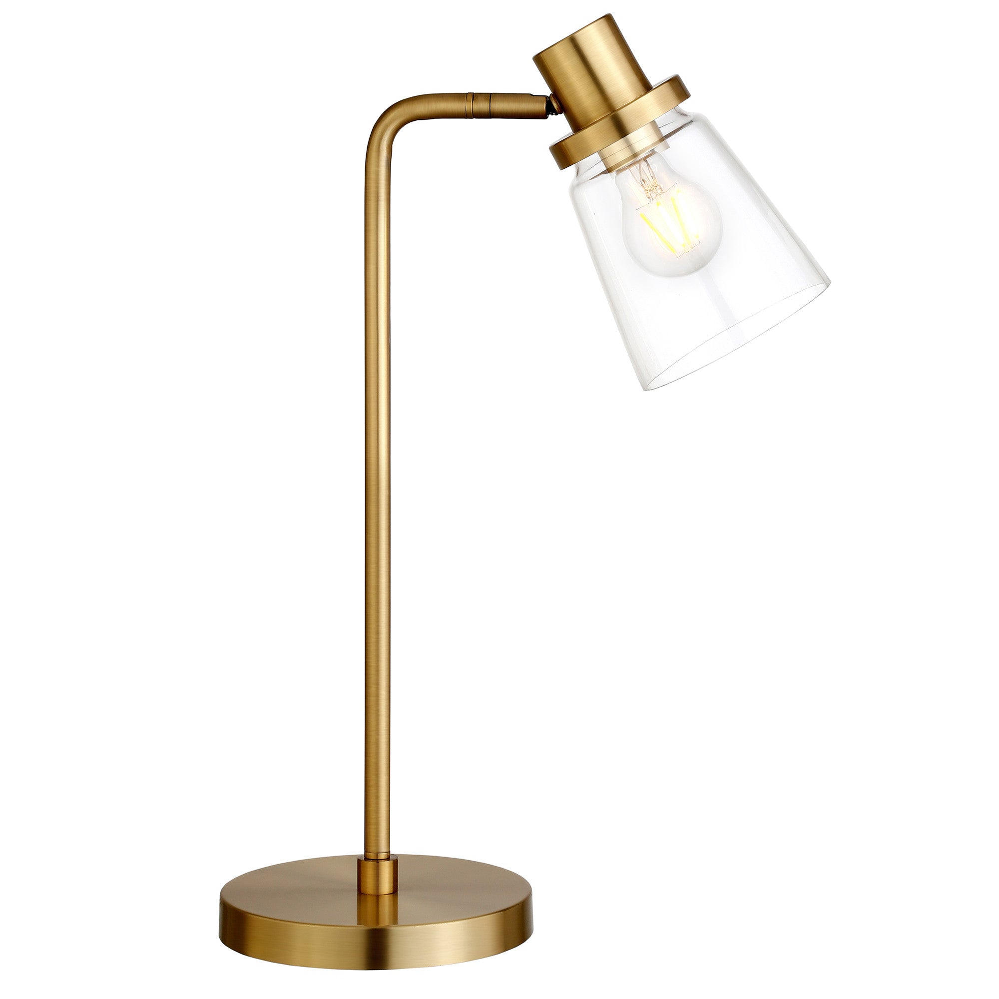 21" Brass Metal Arched Table Lamp With Clear Cone Shade