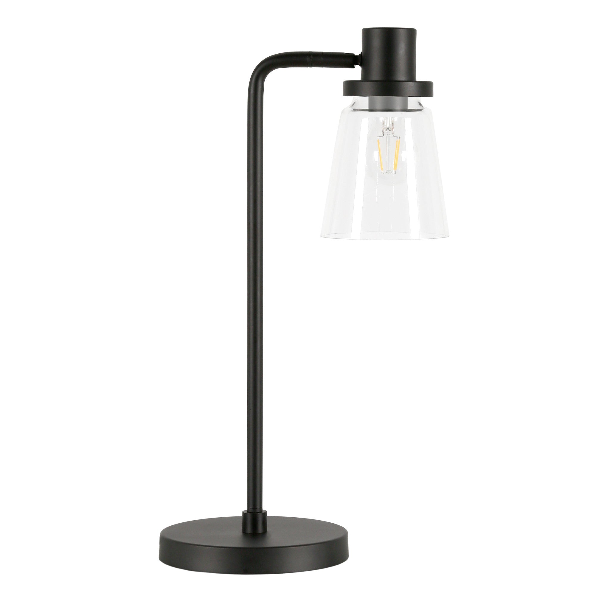 21" Black Metal Arched Table Lamp With Clear Cone Shade