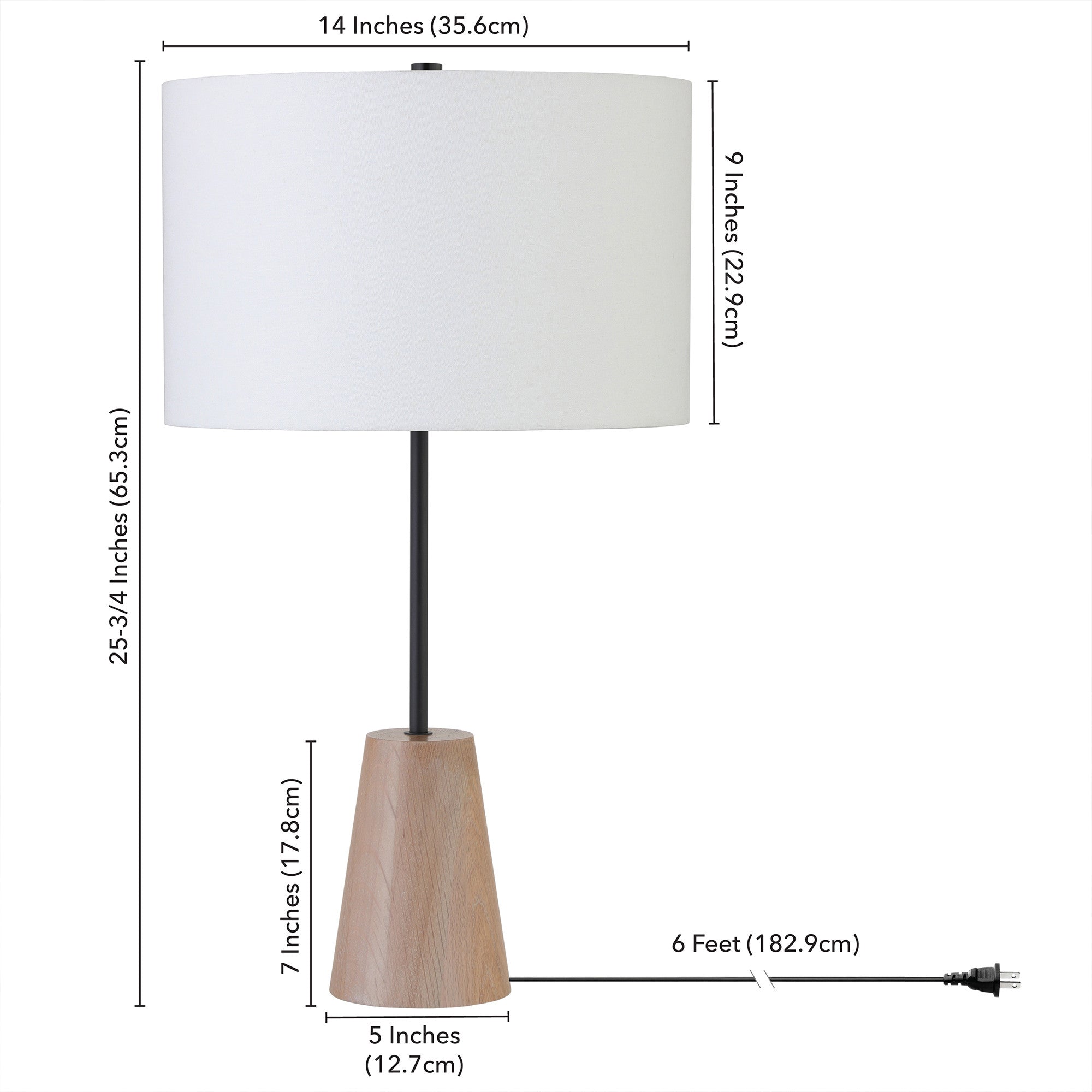 26" Brown and Black Metal Table Lamp With White Drum Shade