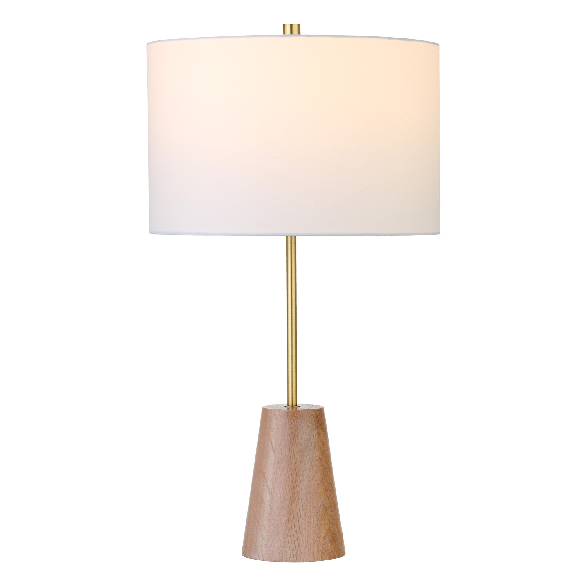 26" Gold and Brown Metal Table Lamp With White Drum Shade