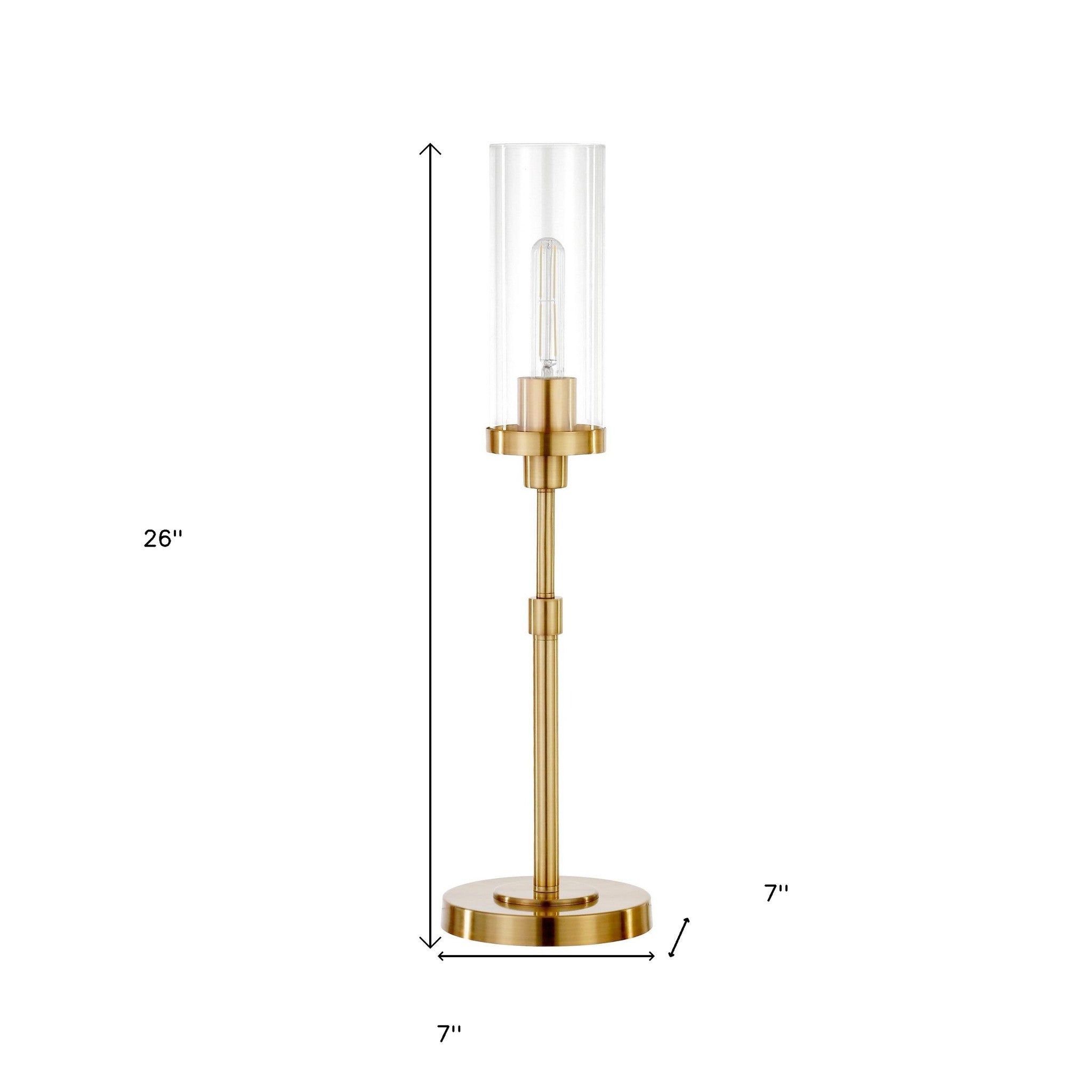 26" Brass Metal Table Lamp With Clear Cylinder Shade