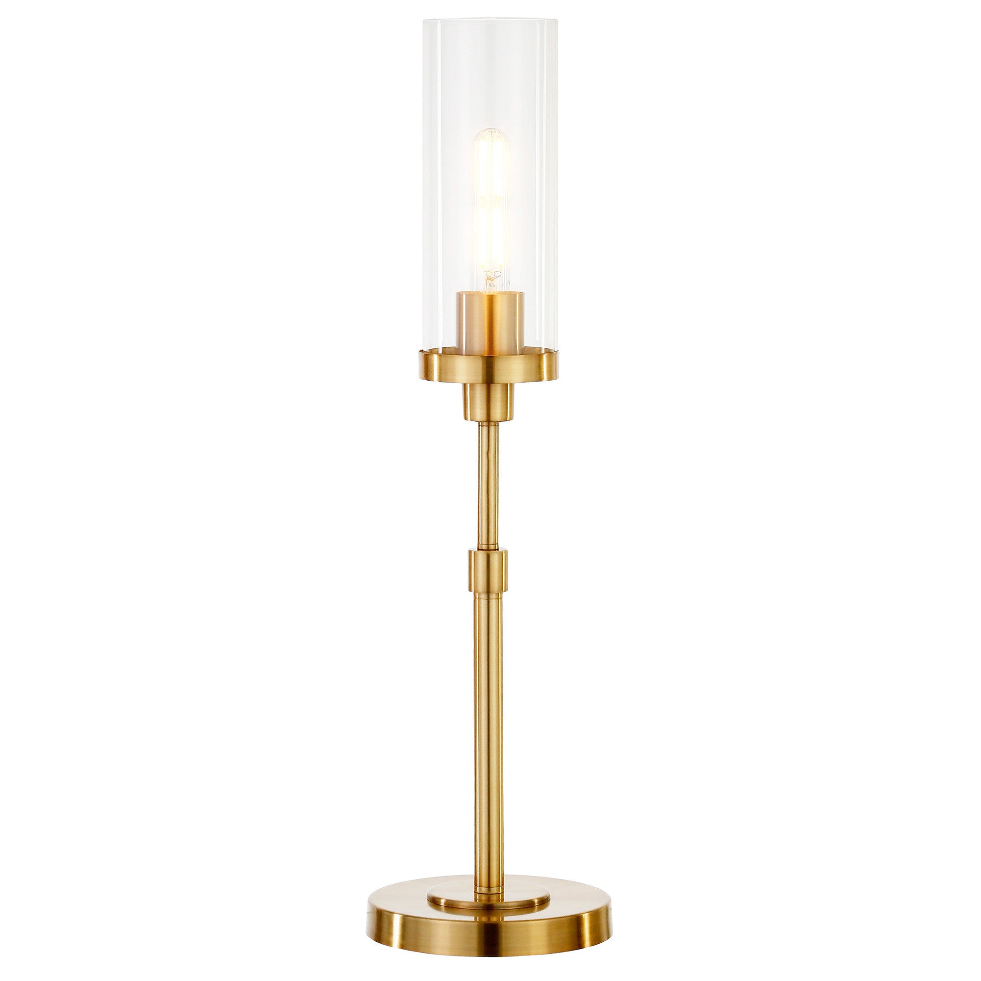 26" Brass Metal Table Lamp With Clear Cylinder Shade