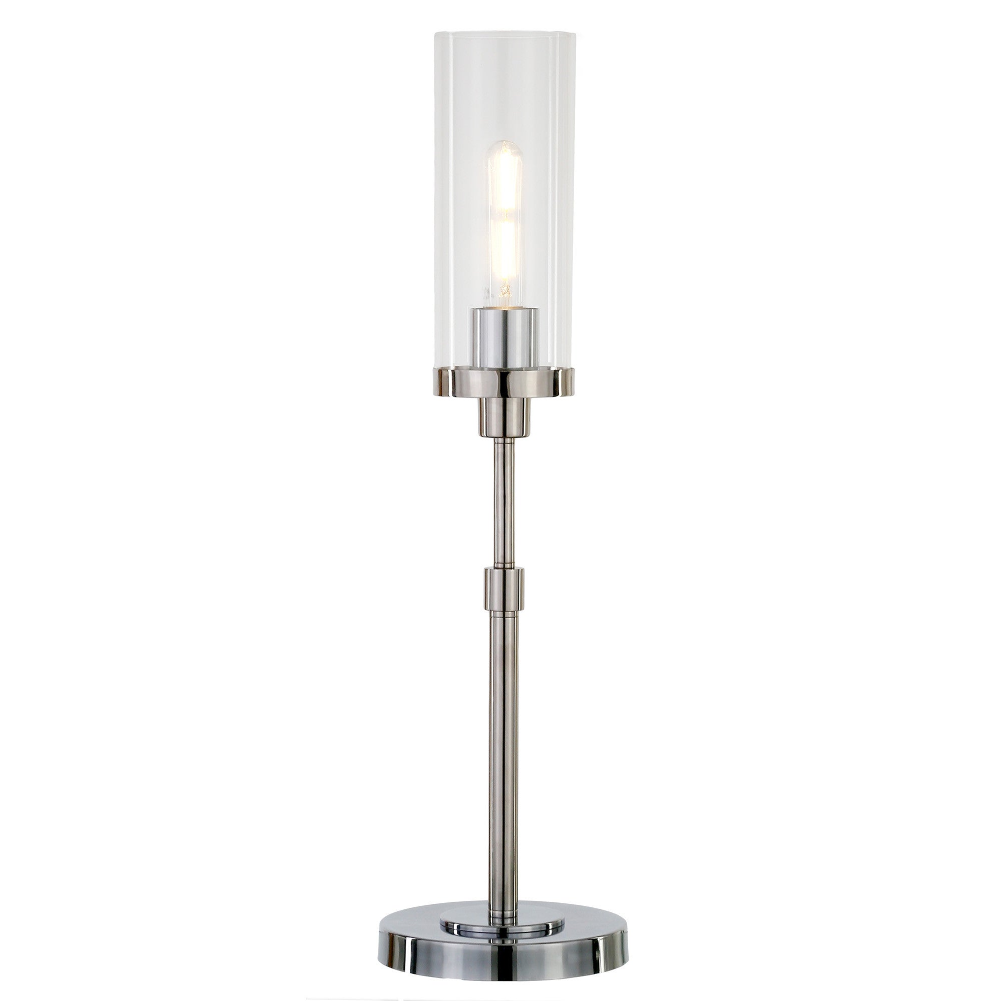 26" Nickel Metal Table Lamp With Clear Cylinder Shade