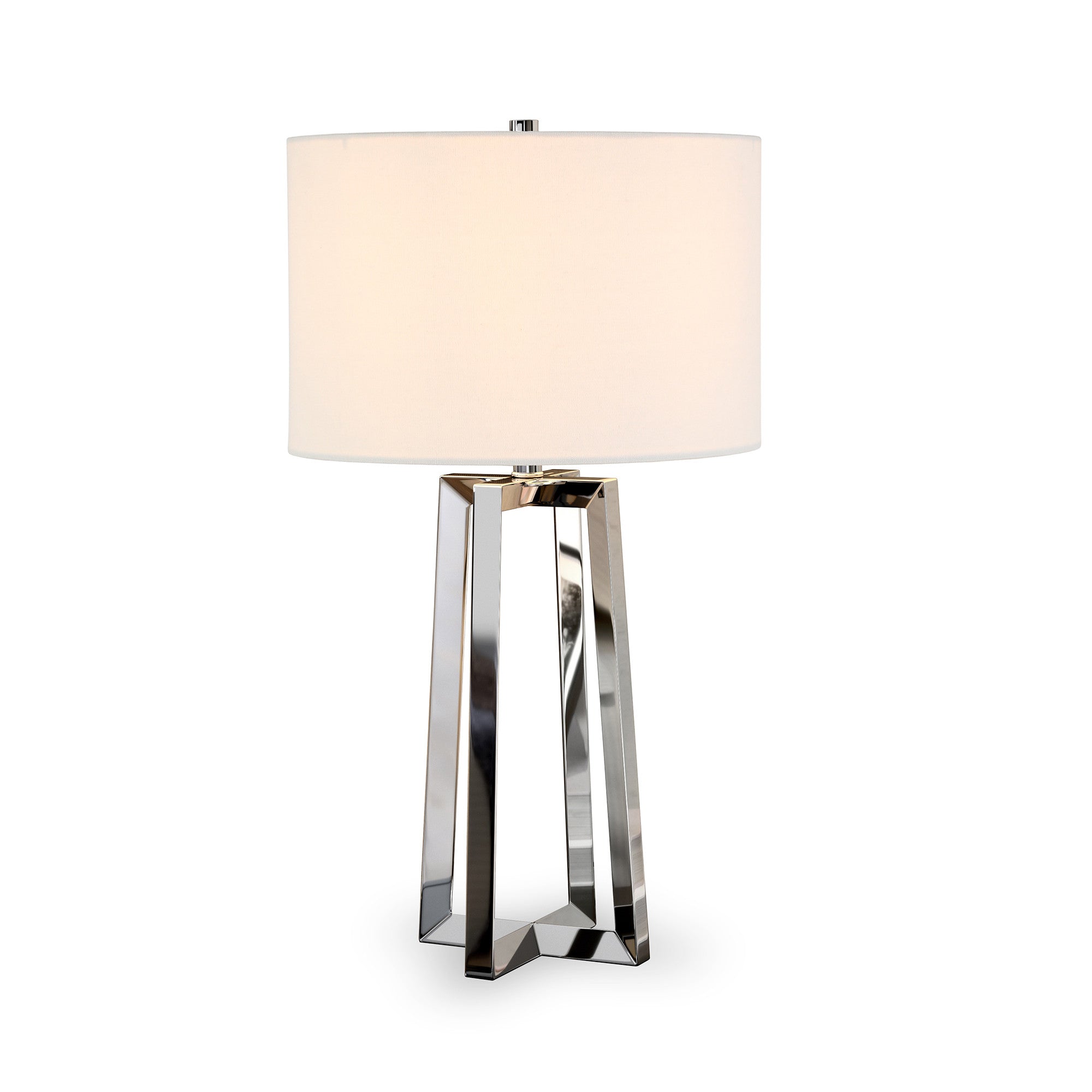 24" Nickel Metal Table Lamp With White Drum Shade