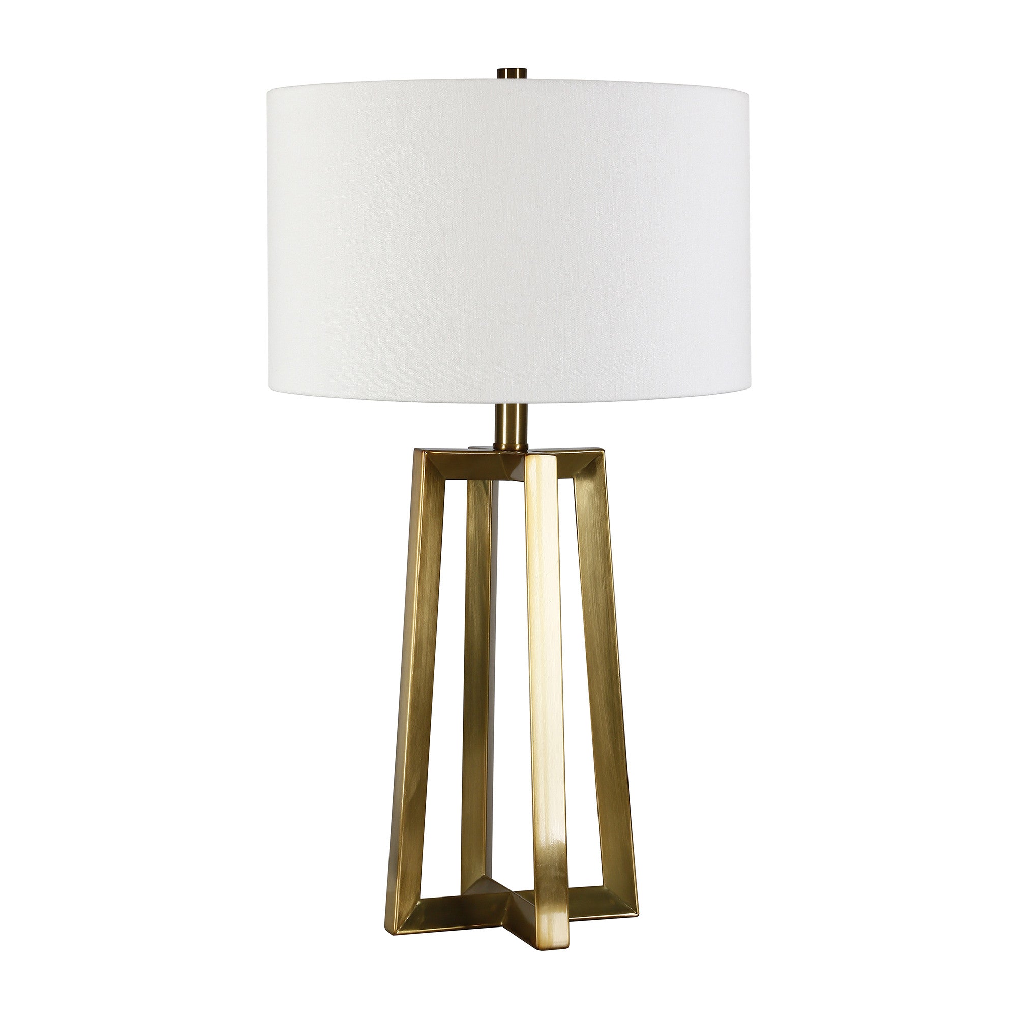 24" Brass Metal Table Lamp With White Drum Shade