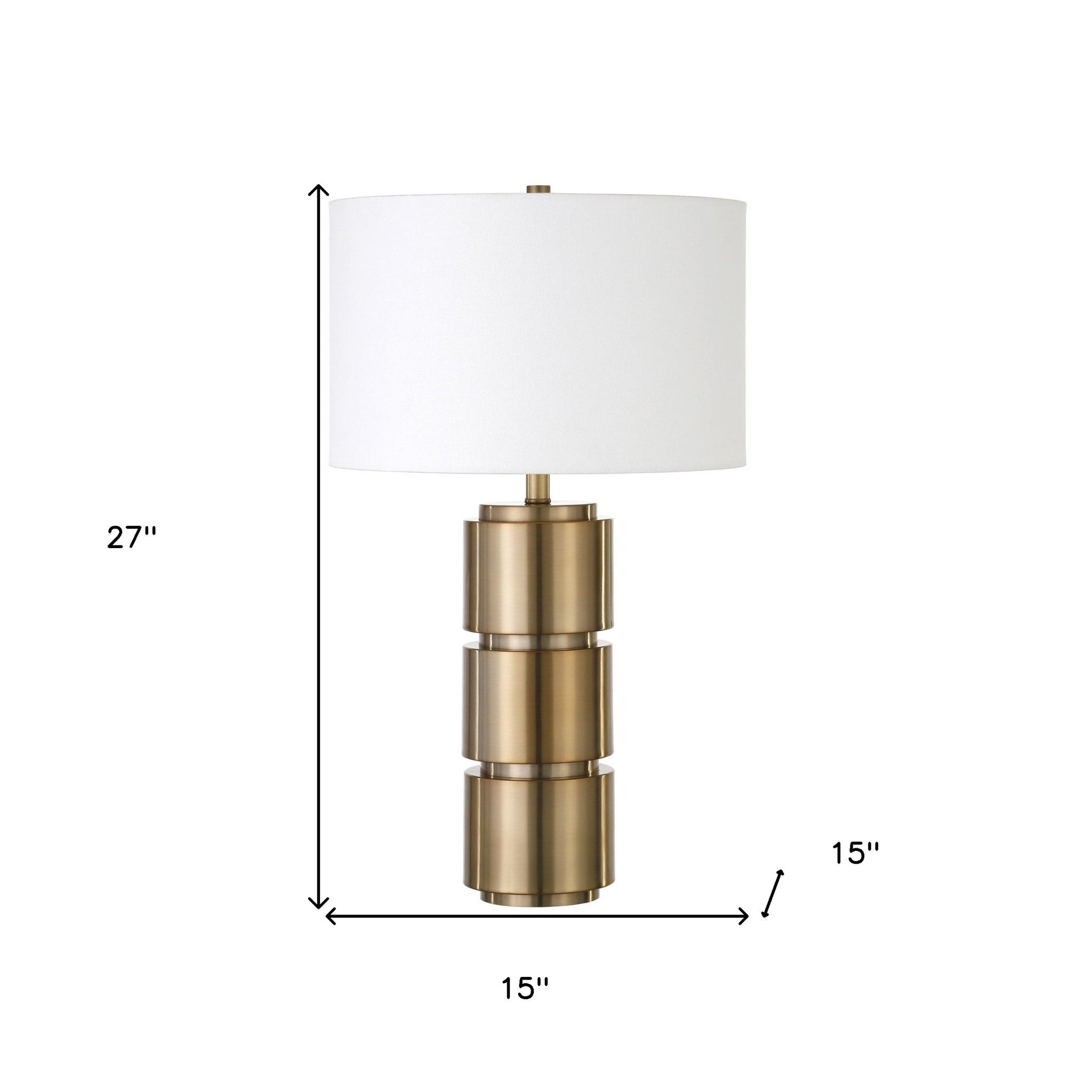 27" Brass Metal Table Lamp With White Drum Shade
