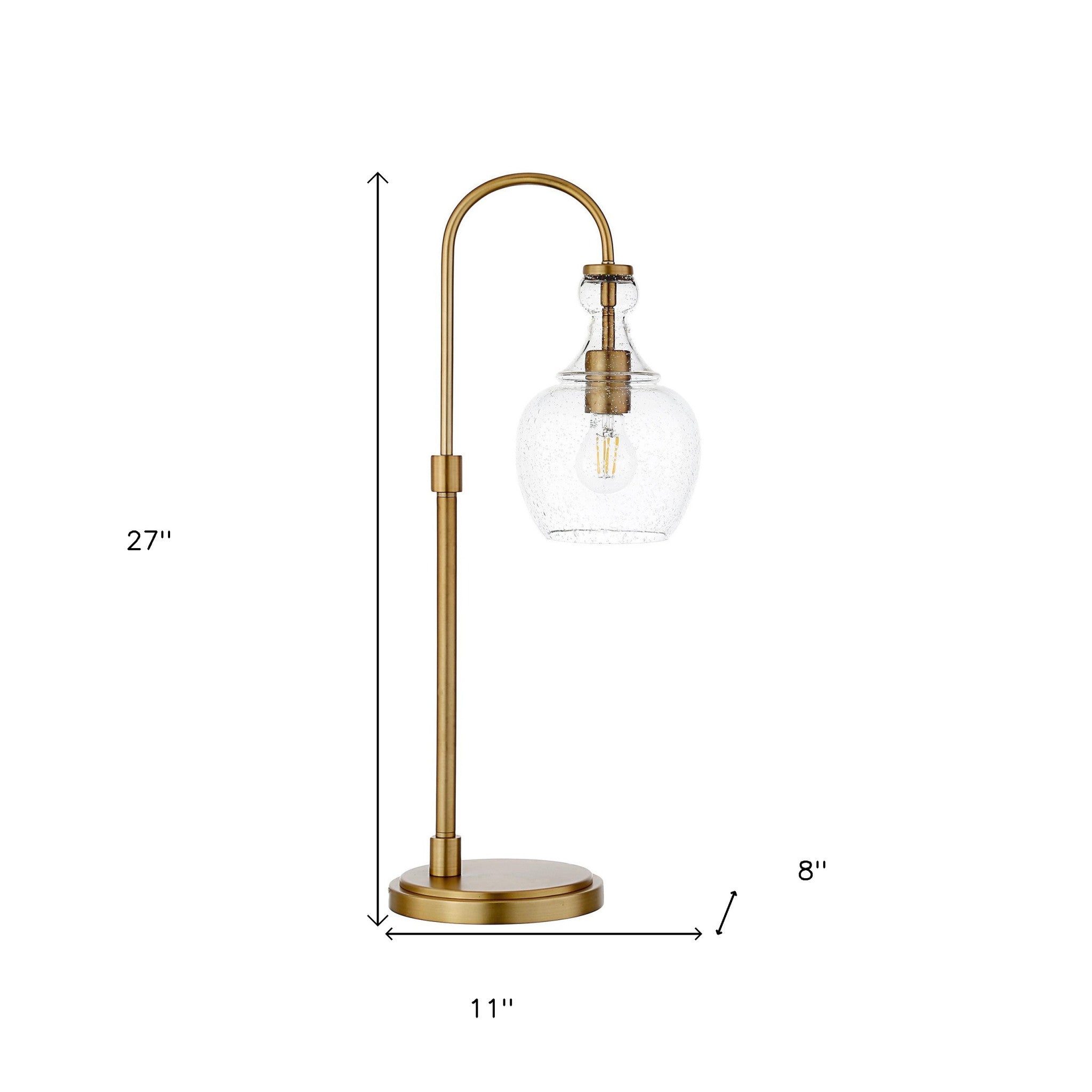 27" Brass Metal Arched Table Lamp With Clear Seeded Dome Shade