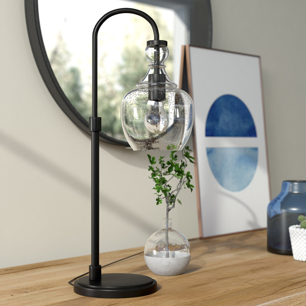 27" Black Metal Arched Table Lamp With Clear Dome Shade