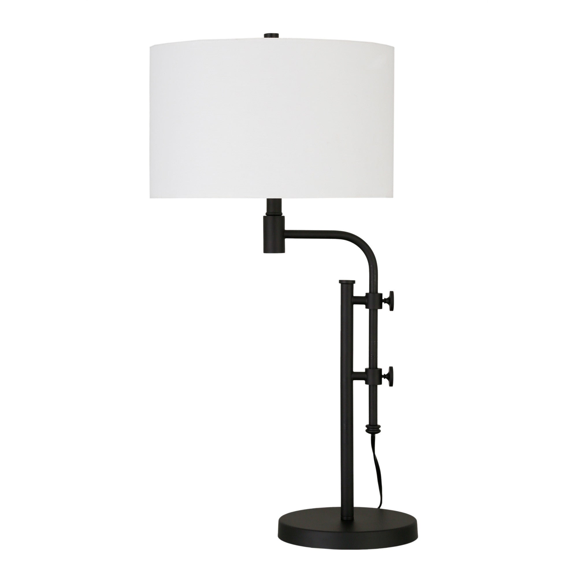 32" Black Metal Adjustable Table Lamp With White Drum Shade