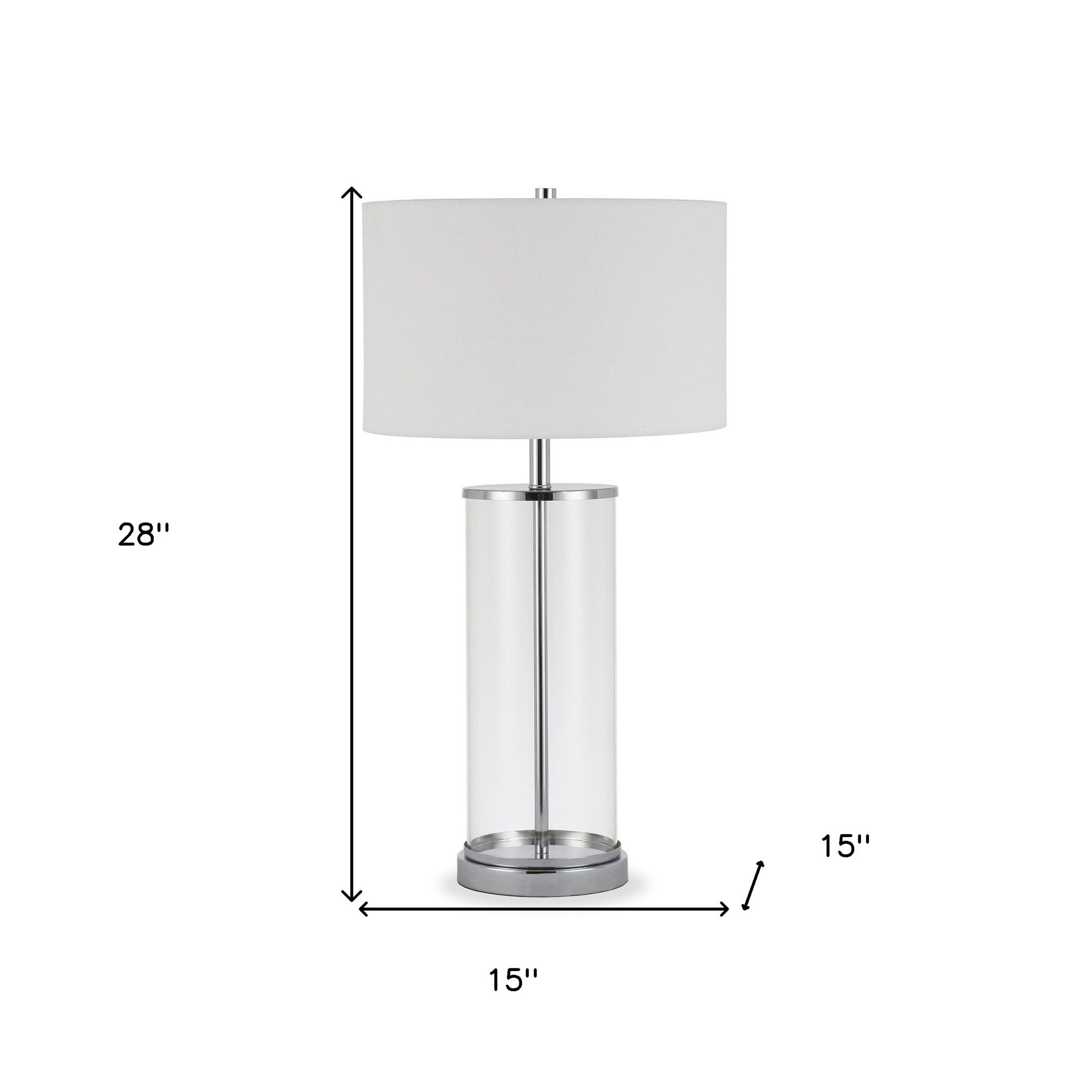 28" Nickel Glass Table Lamp With White Drum Shade