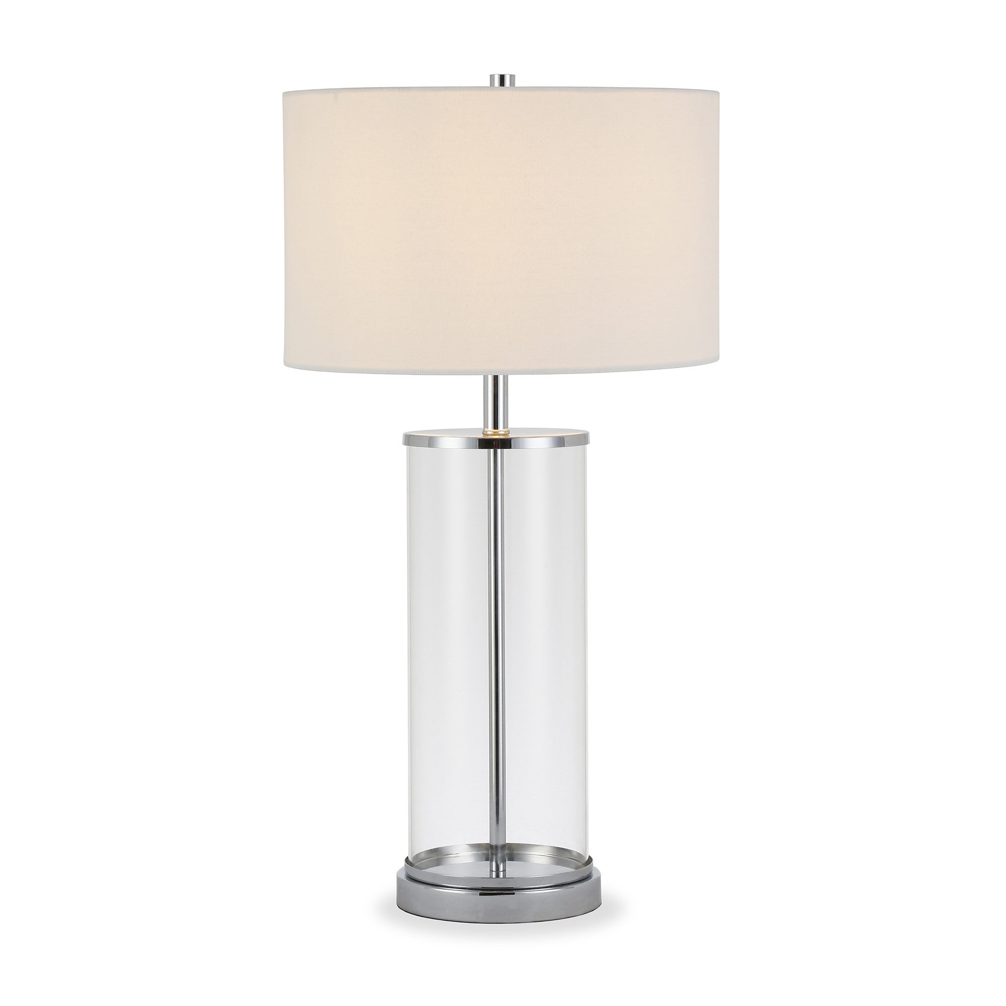 28" Nickel Glass Table Lamp With White Drum Shade