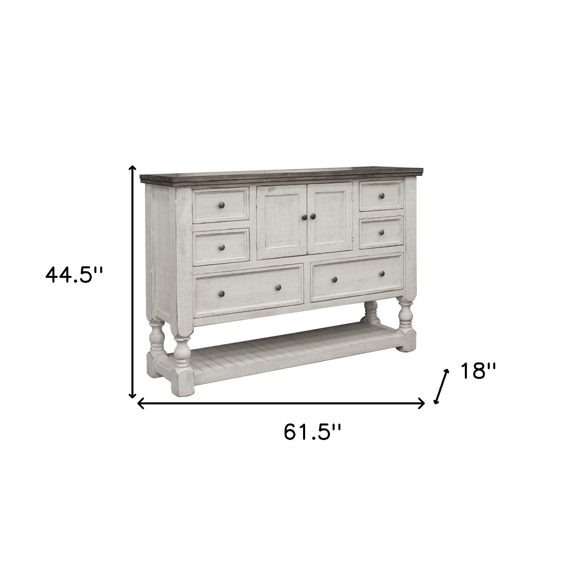 62" Gray and Ivory Solid Wood Six Drawer Triple Dresser