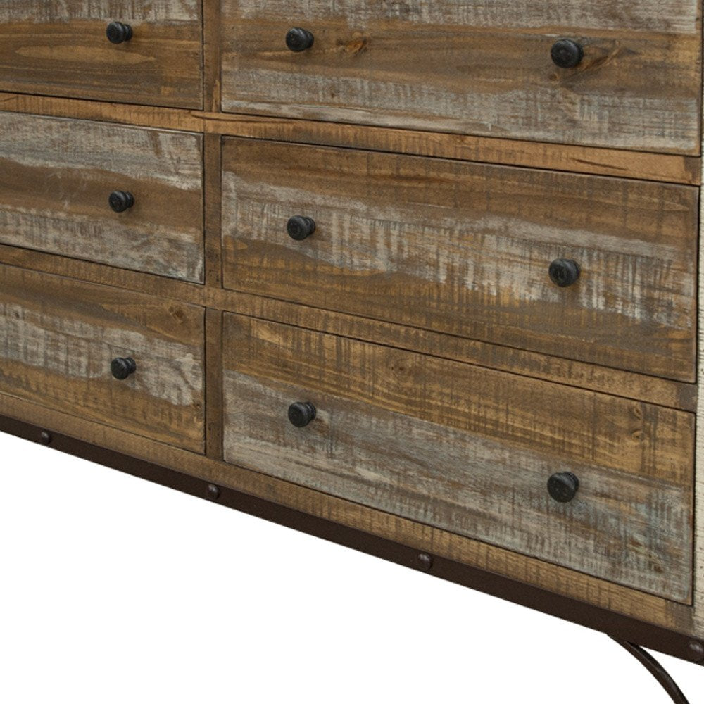 61" Brown Solid Wood Six Drawer Double Dresser