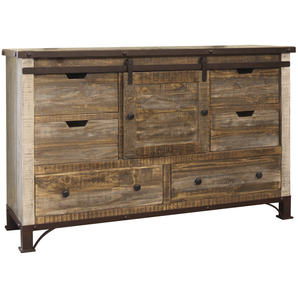 62" Brown Solid Wood Six Drawer Triple Dresser