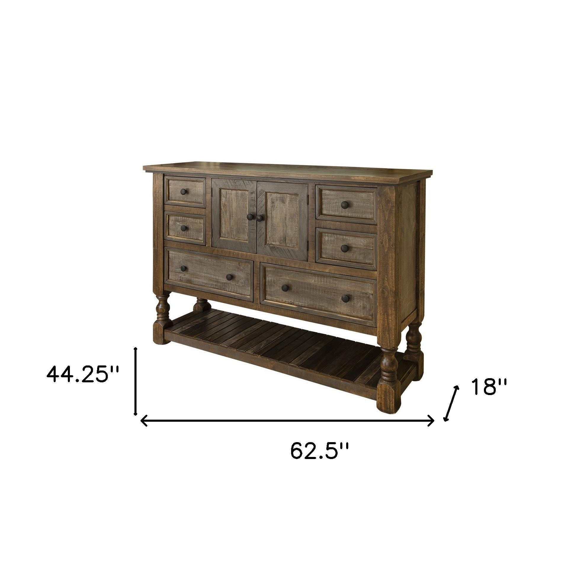 63" Brown Solid Wood Six Drawer Triple Dresser