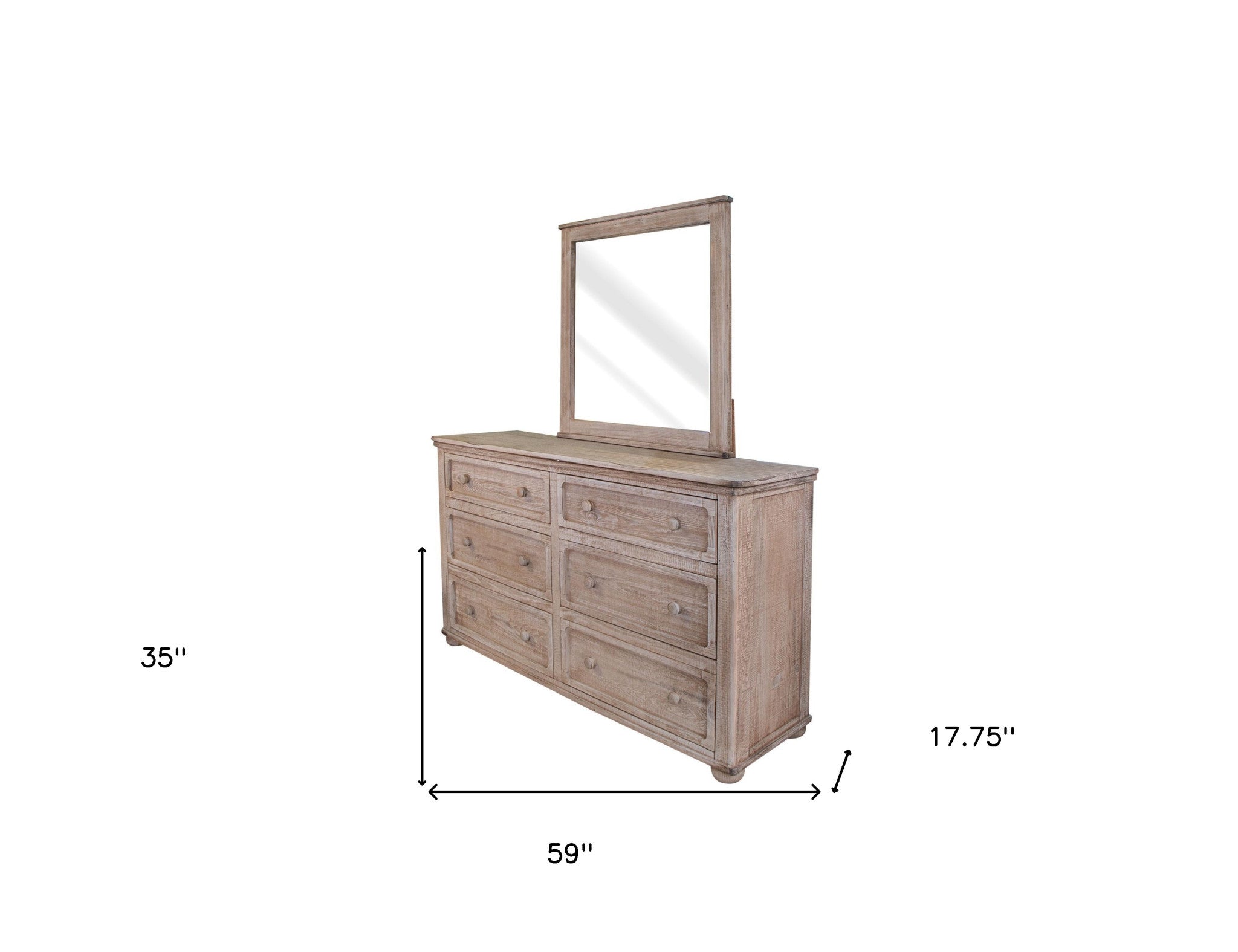 59" Natural Solid Wood Six Drawer Double Dresser