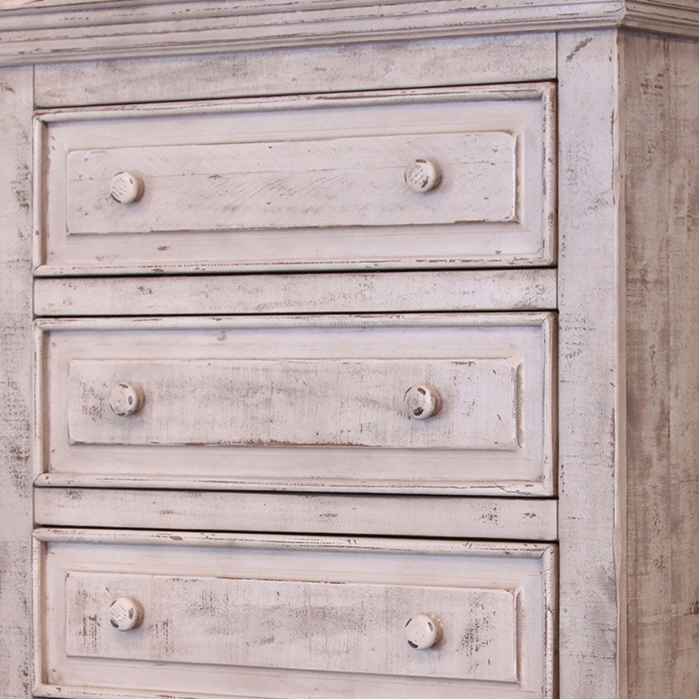37" White Solid Wood Five Drawer Dresser