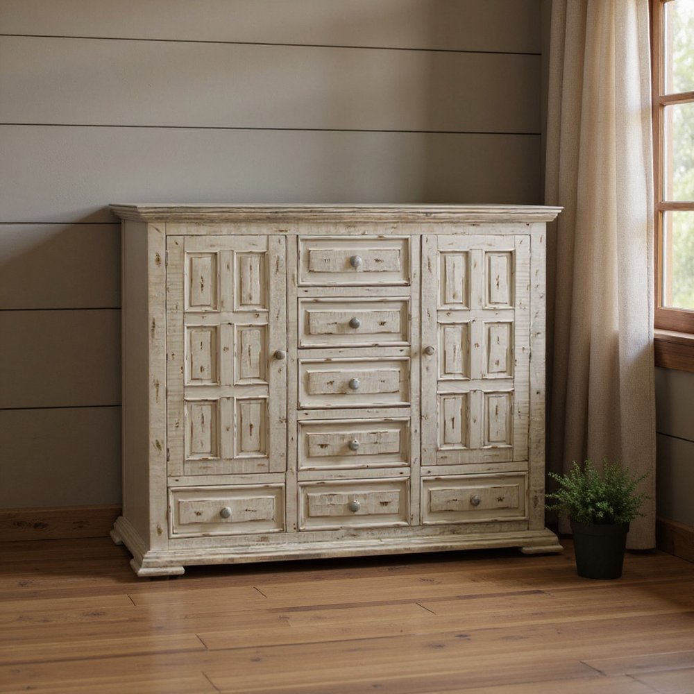 64" White Solid Wood Seven Drawer Gentlemans Chest