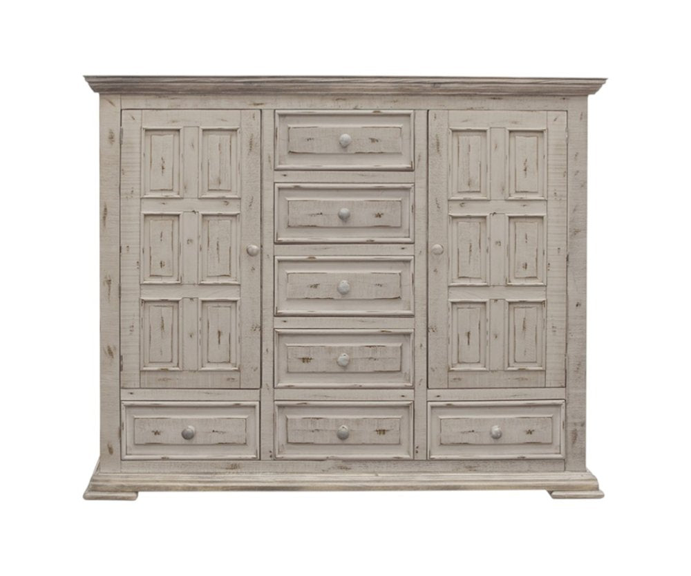 64" White Solid Wood Seven Drawer Gentlemans Chest
