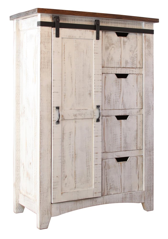 54" Brown And White Solid Wood Four Drawer Combo Dresser
