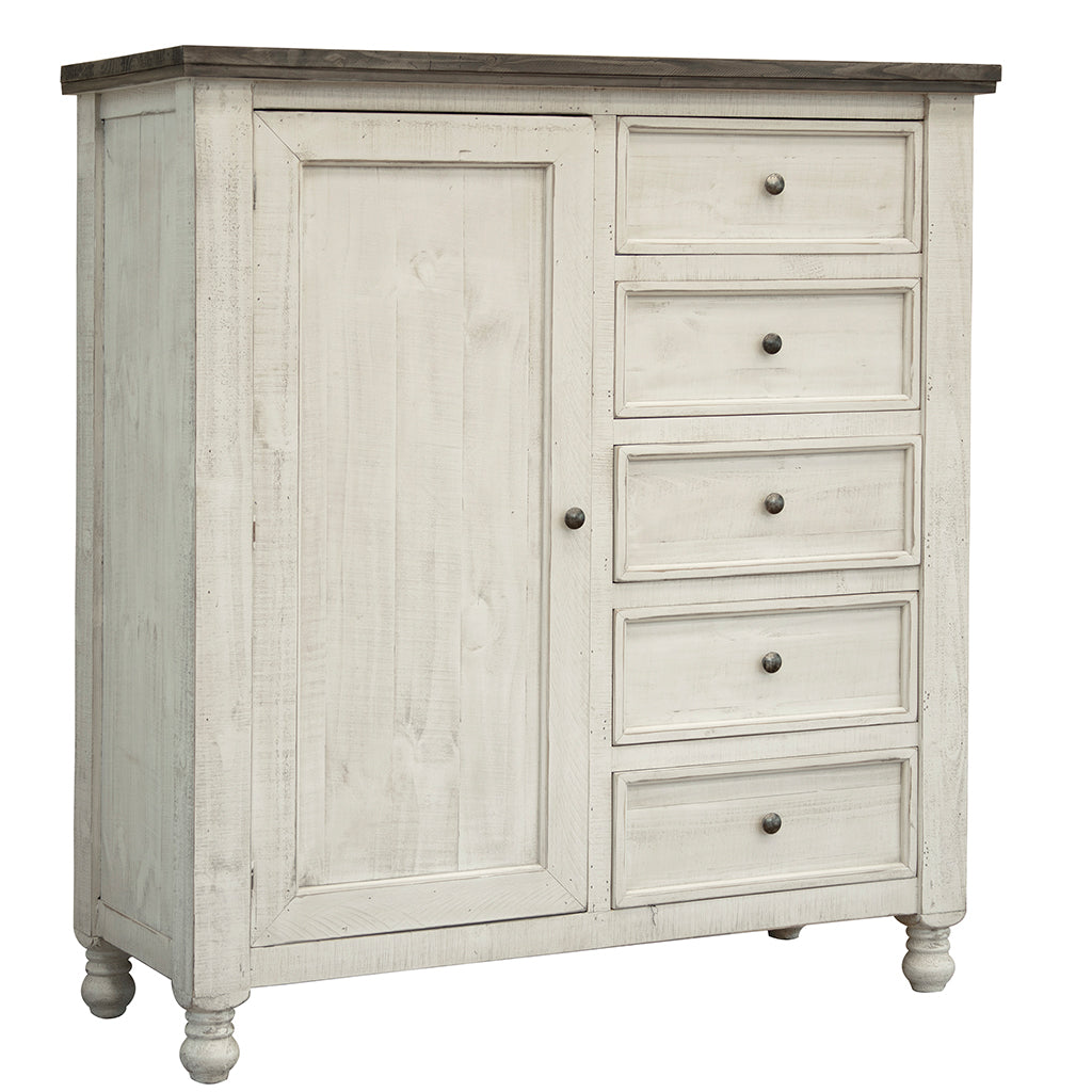 55" Gray and Ivory Solid Wood Five Drawer Gentlemans Chest